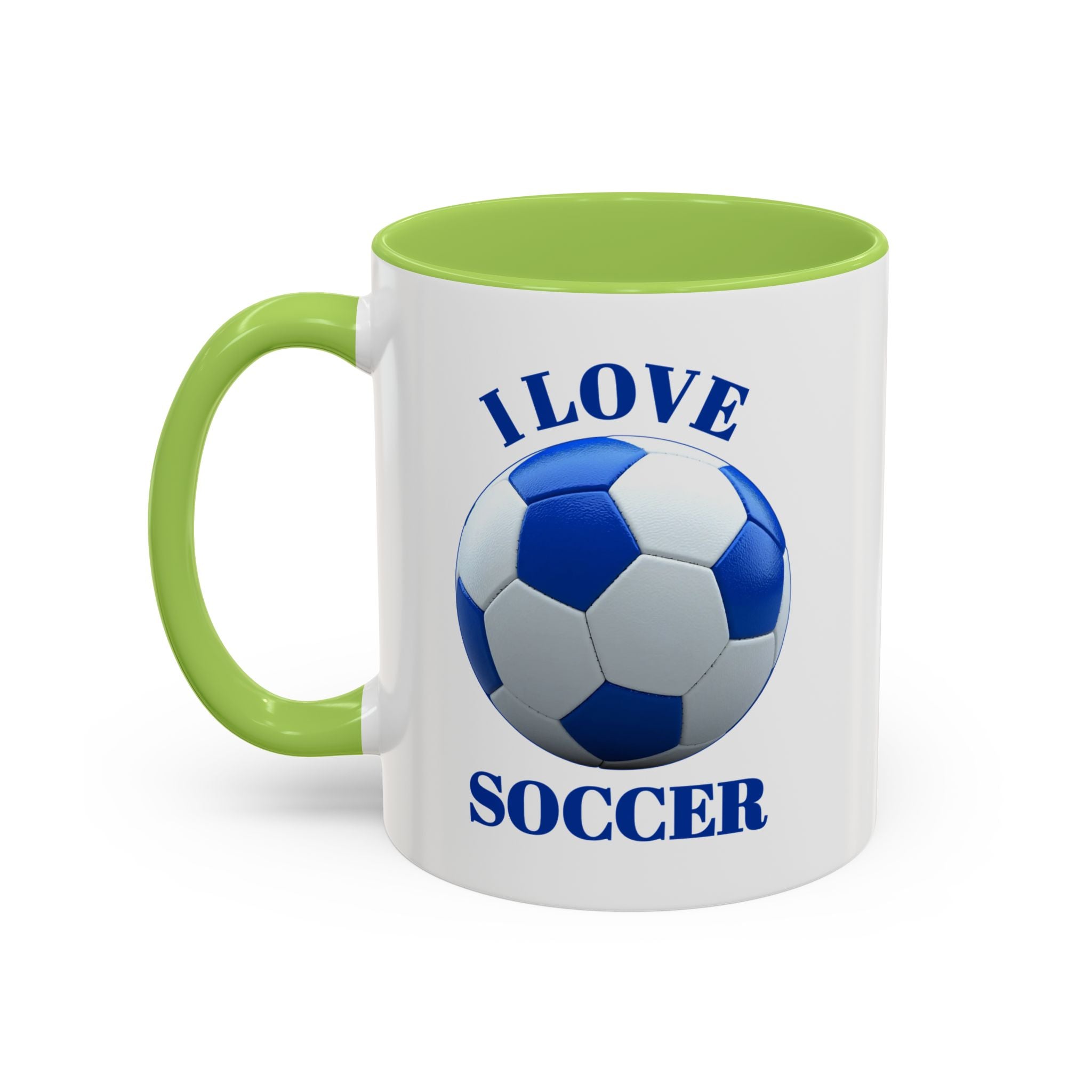 I Love Soccer Accent Coffee Mug — Blue Soccer Ball 11/15oz