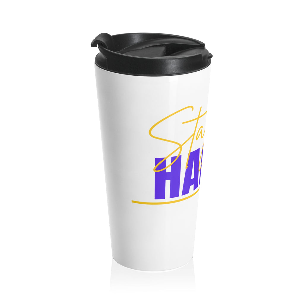 Stay Happy Floral Stainless Steel Travel Mug