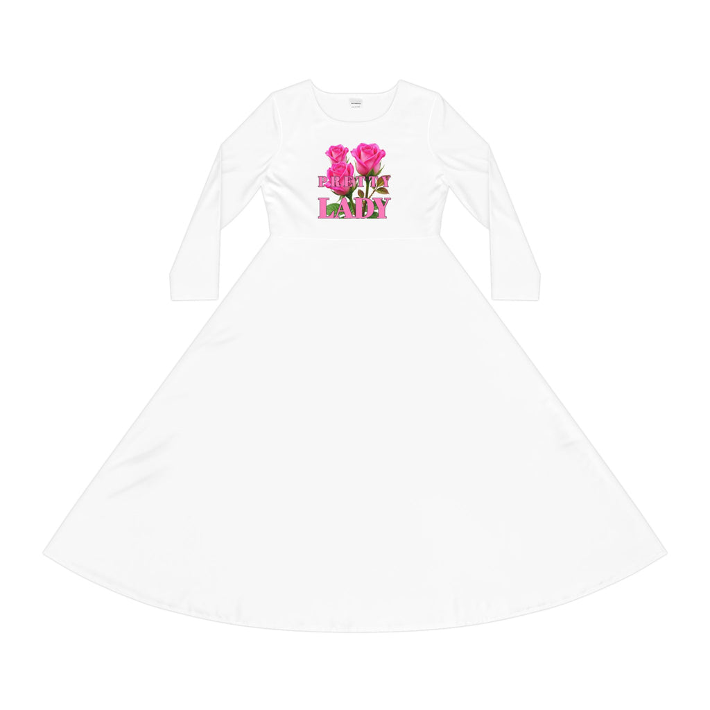 Floral 'Lady' Long Sleeve Dance Dress — Pink Rose Graphic Midi