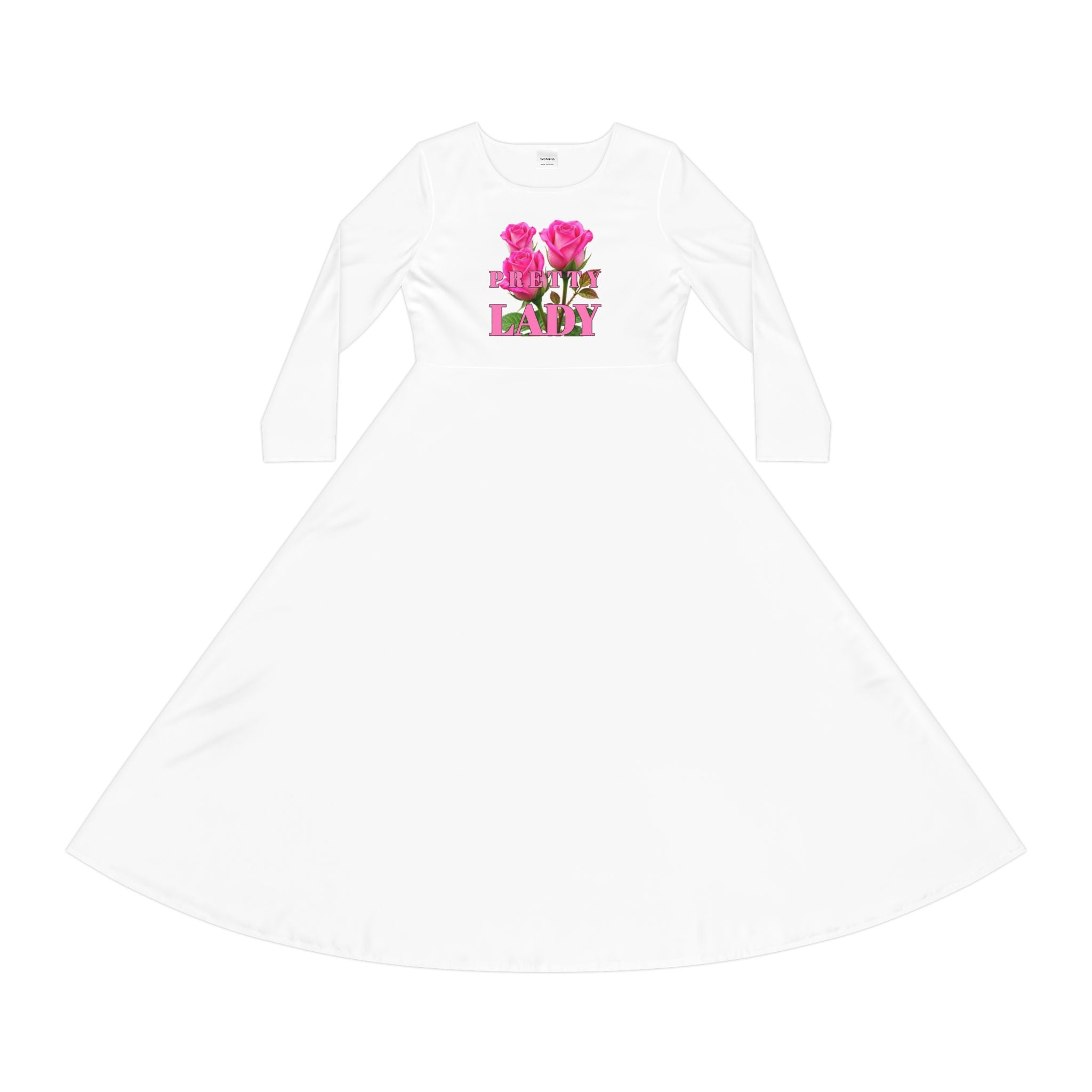 Floral 'Lady' Long Sleeve Dance Dress — Pink Rose Graphic Midi