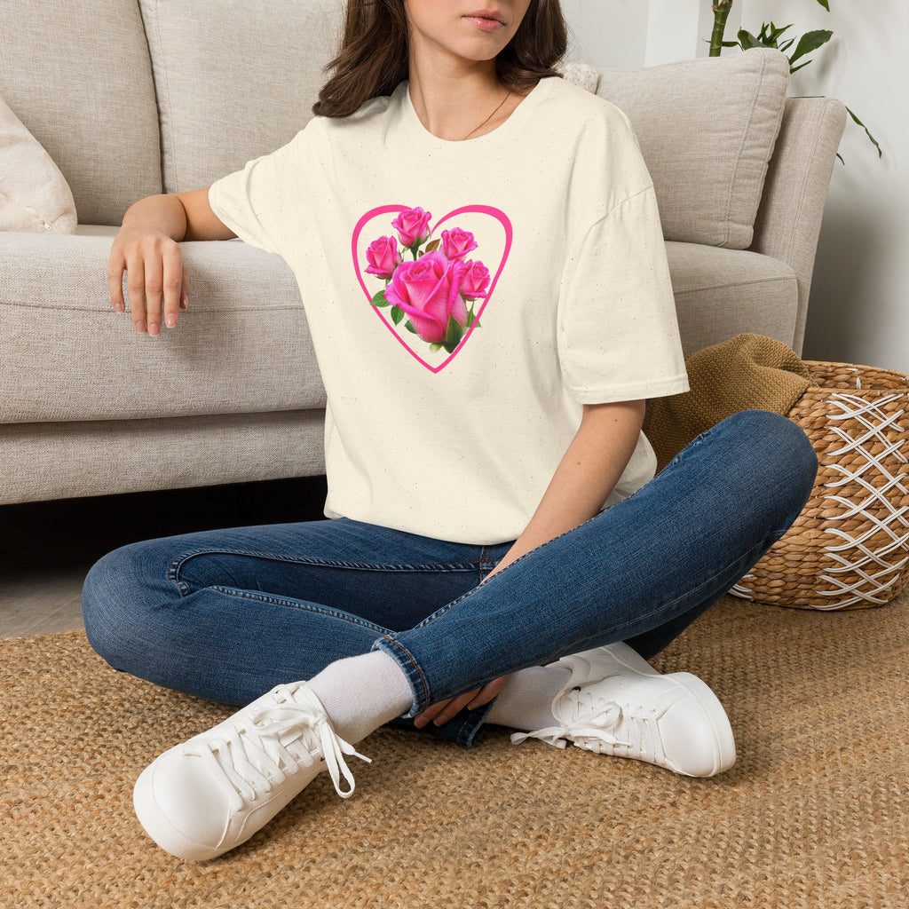 T-Shirt — Pink Rose Heart Floral Tee (Valentine’s Day, Romantic Gift)