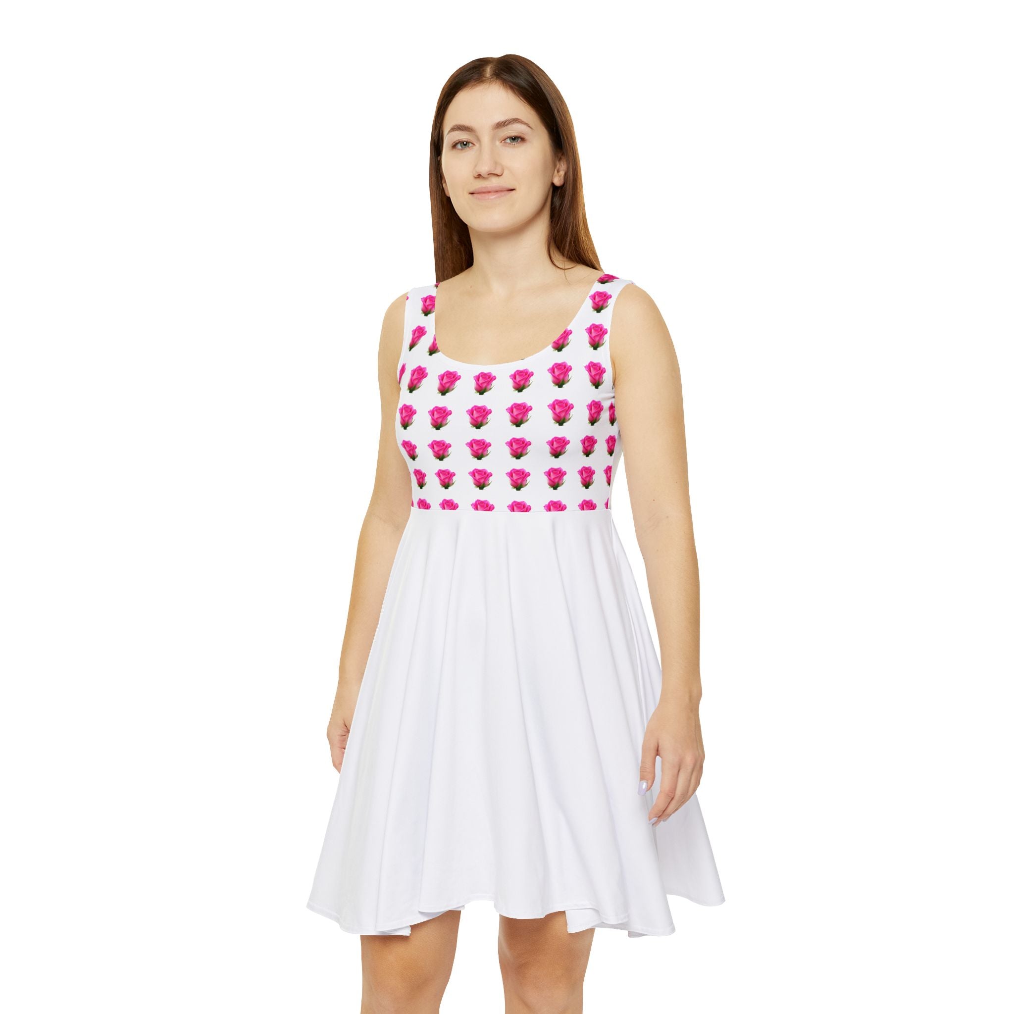 Pink Rose Pattern Skater Dress — Floral Women's AOP Summer Dress