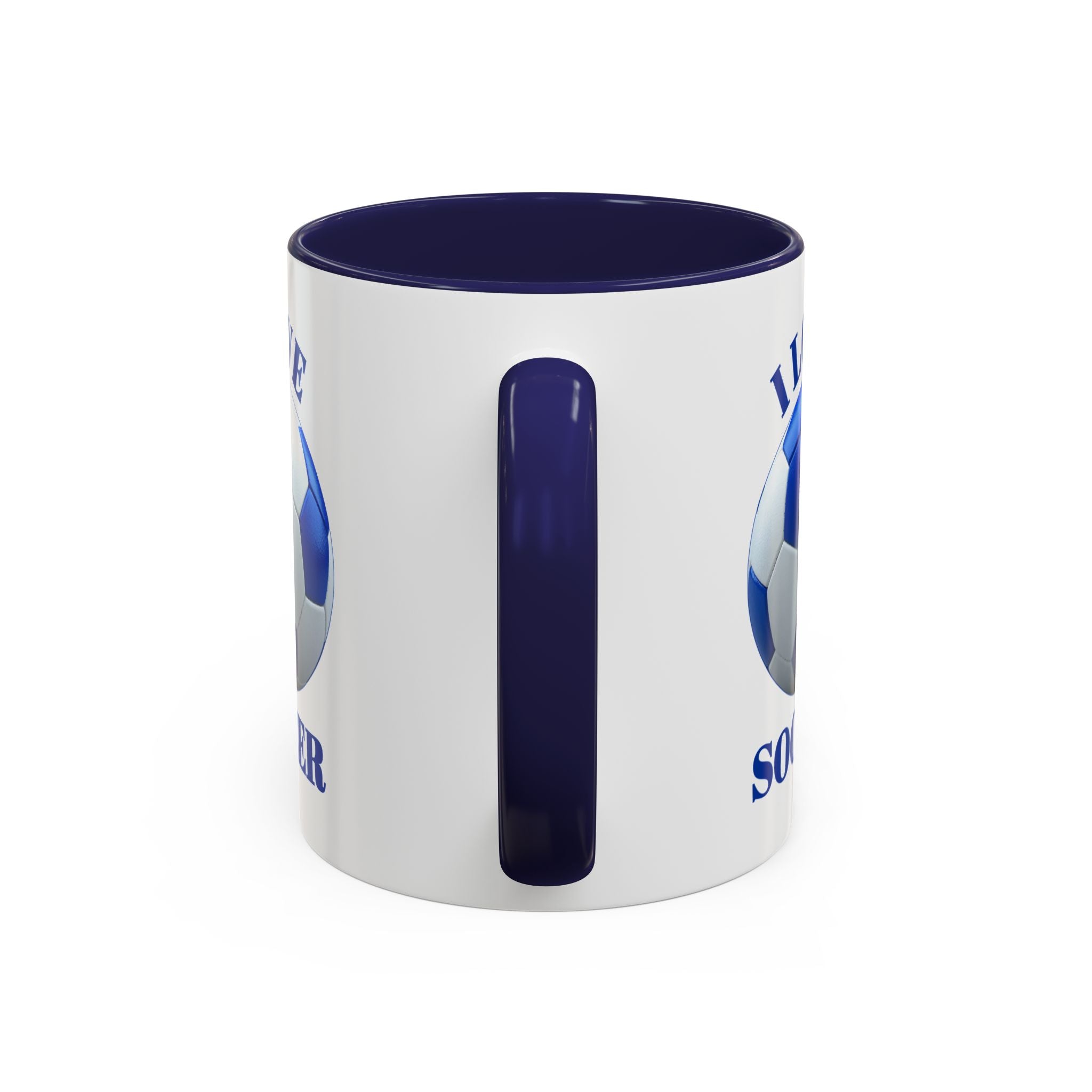I Love Soccer Accent Coffee Mug — Blue Soccer Ball 11/15oz