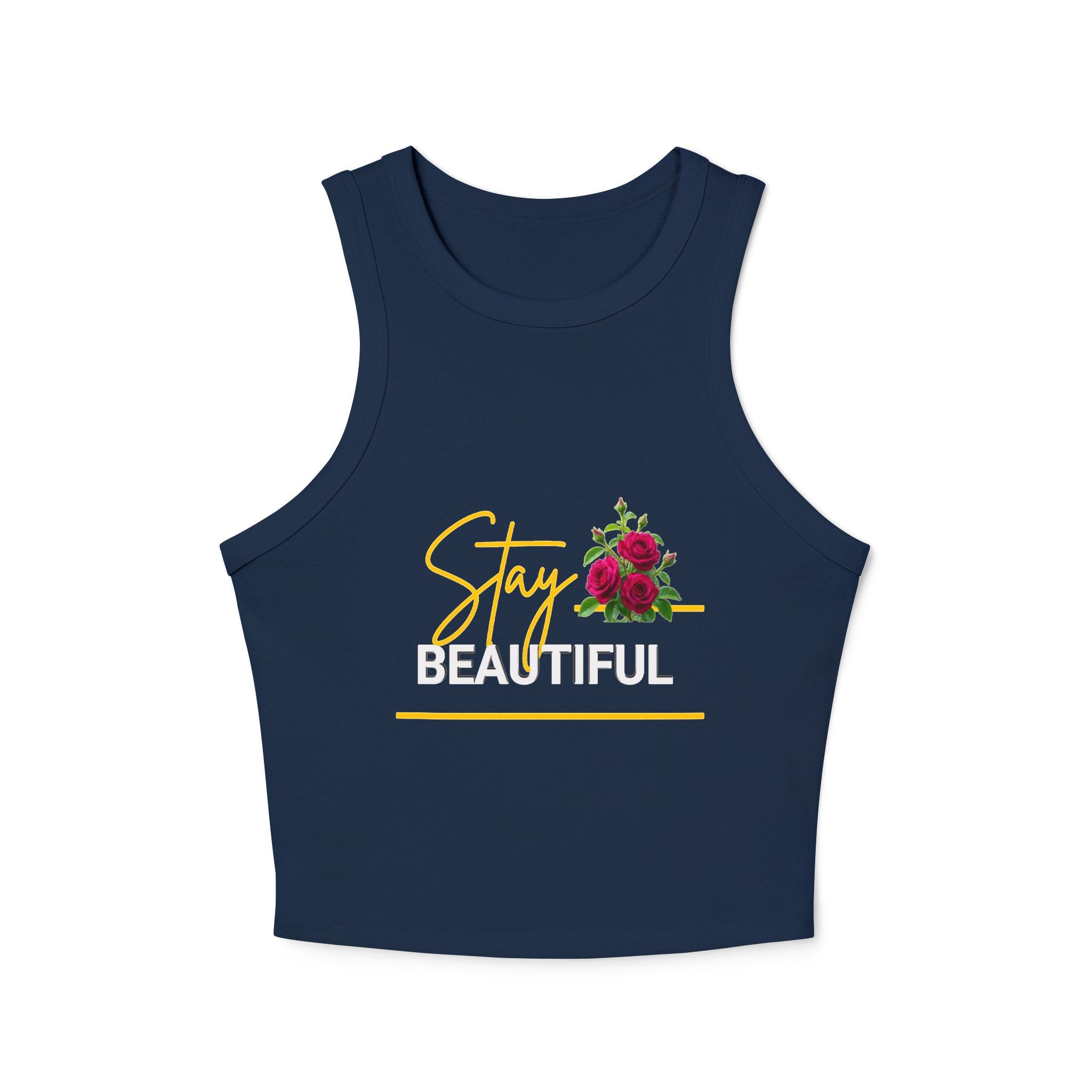 Stay Beautiful Floral Racer Tank Top — Women’s Cropped Micro Rib Tank