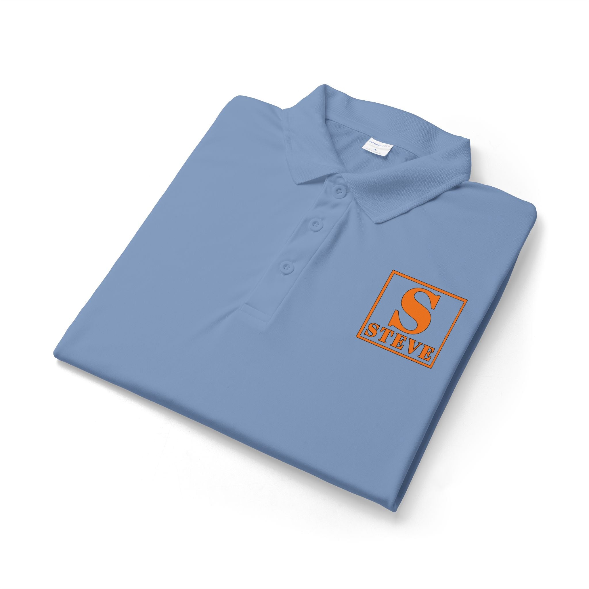 Embroidered 'S Steve' Logo Polo Shirt — White Performance Golf/Work Polo