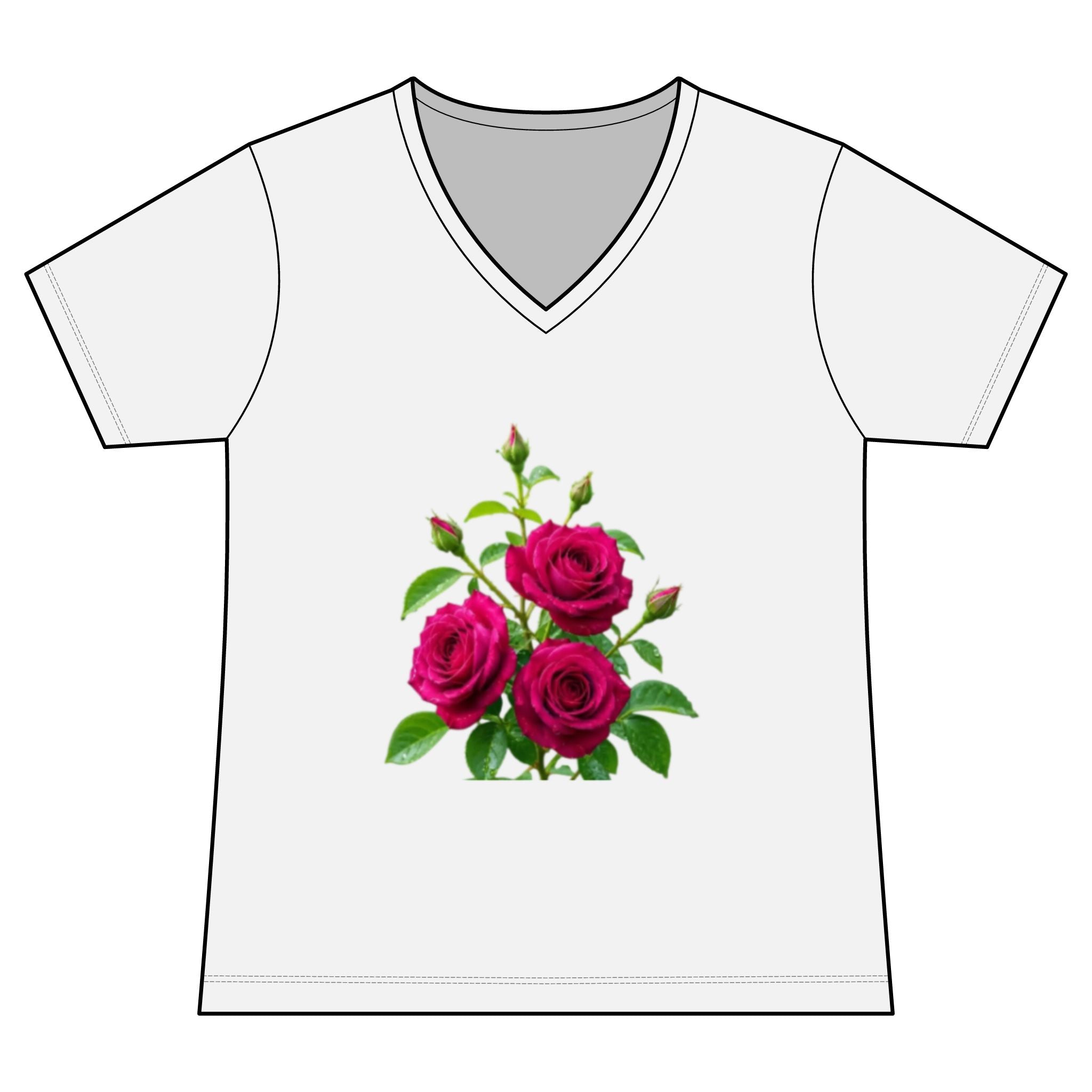 Women's V-Neck Tee — Vintage Pink Rose Floral Graphic