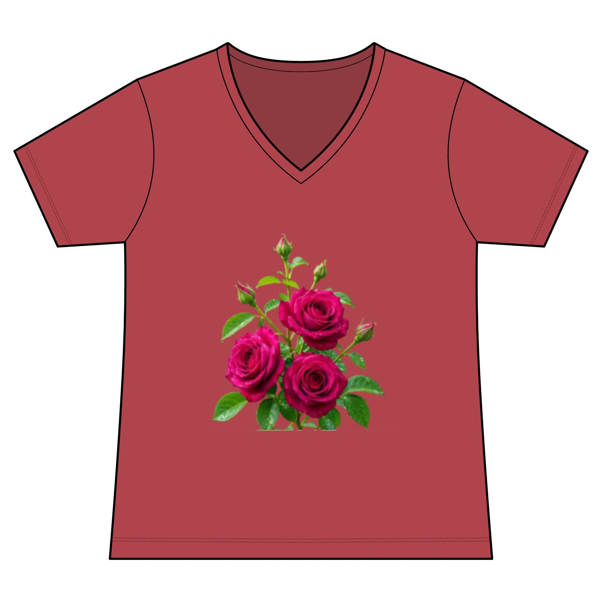 Women's V-Neck Tee — Vintage Pink Rose Floral Graphic