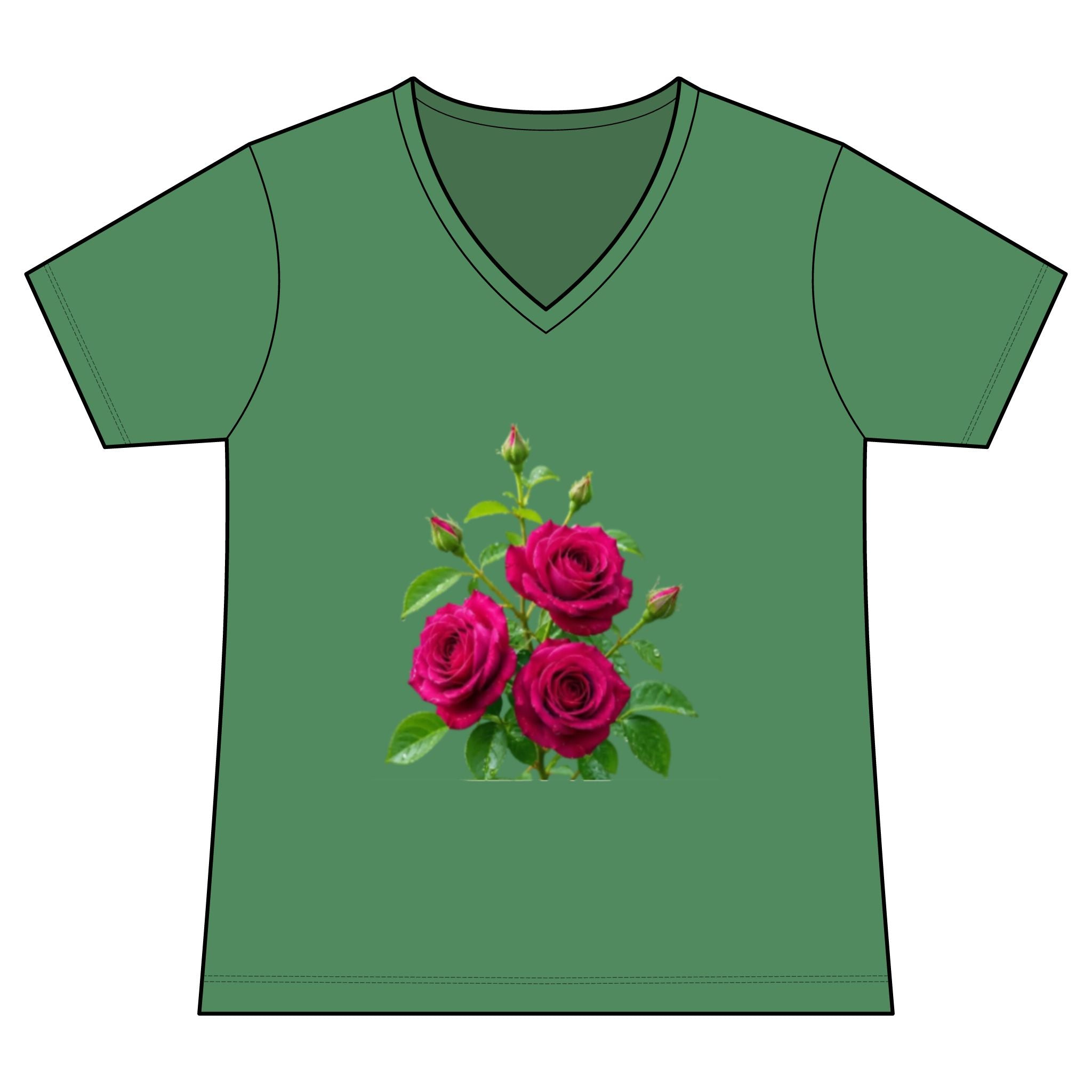Women's V-Neck Tee — Vintage Pink Rose Floral Graphic