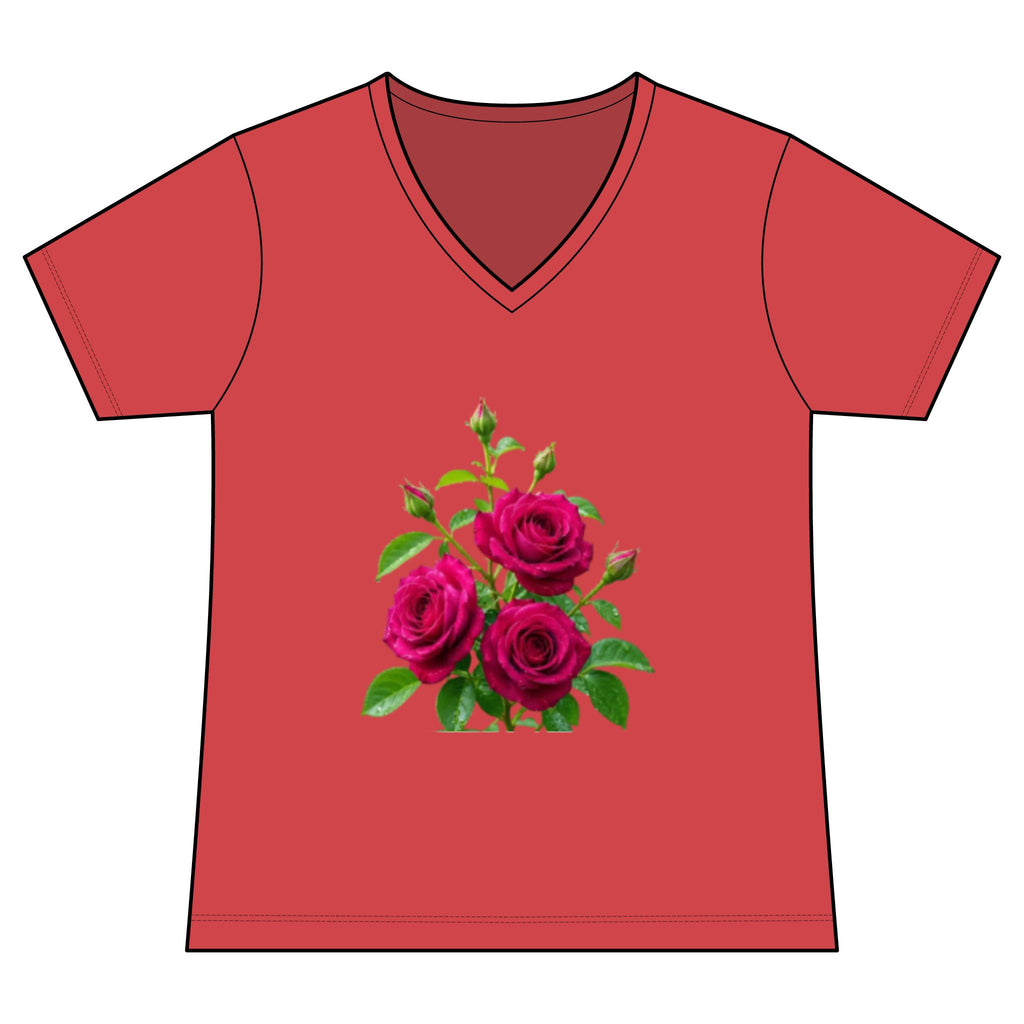 Women's V-Neck Tee — Vintage Pink Rose Floral Graphic