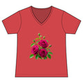 Women's V-Neck Tee — Vintage Pink Rose Floral Graphic