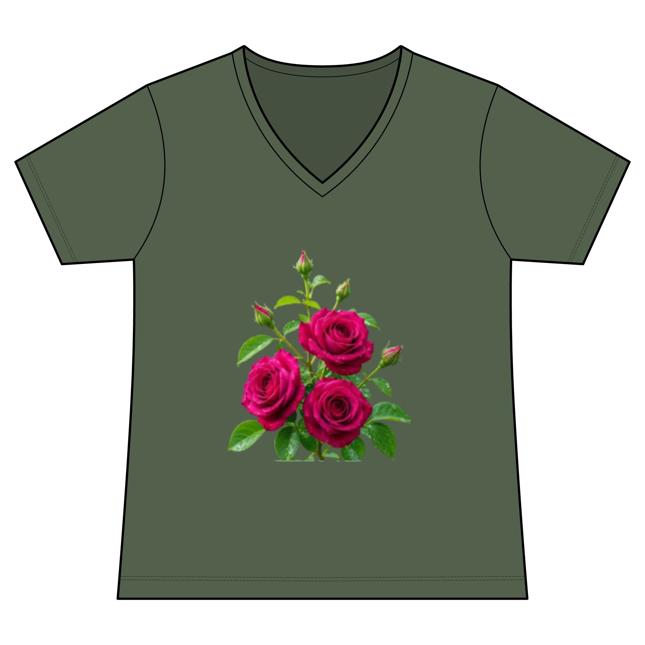 Women's V-Neck Tee — Vintage Pink Rose Floral Graphic