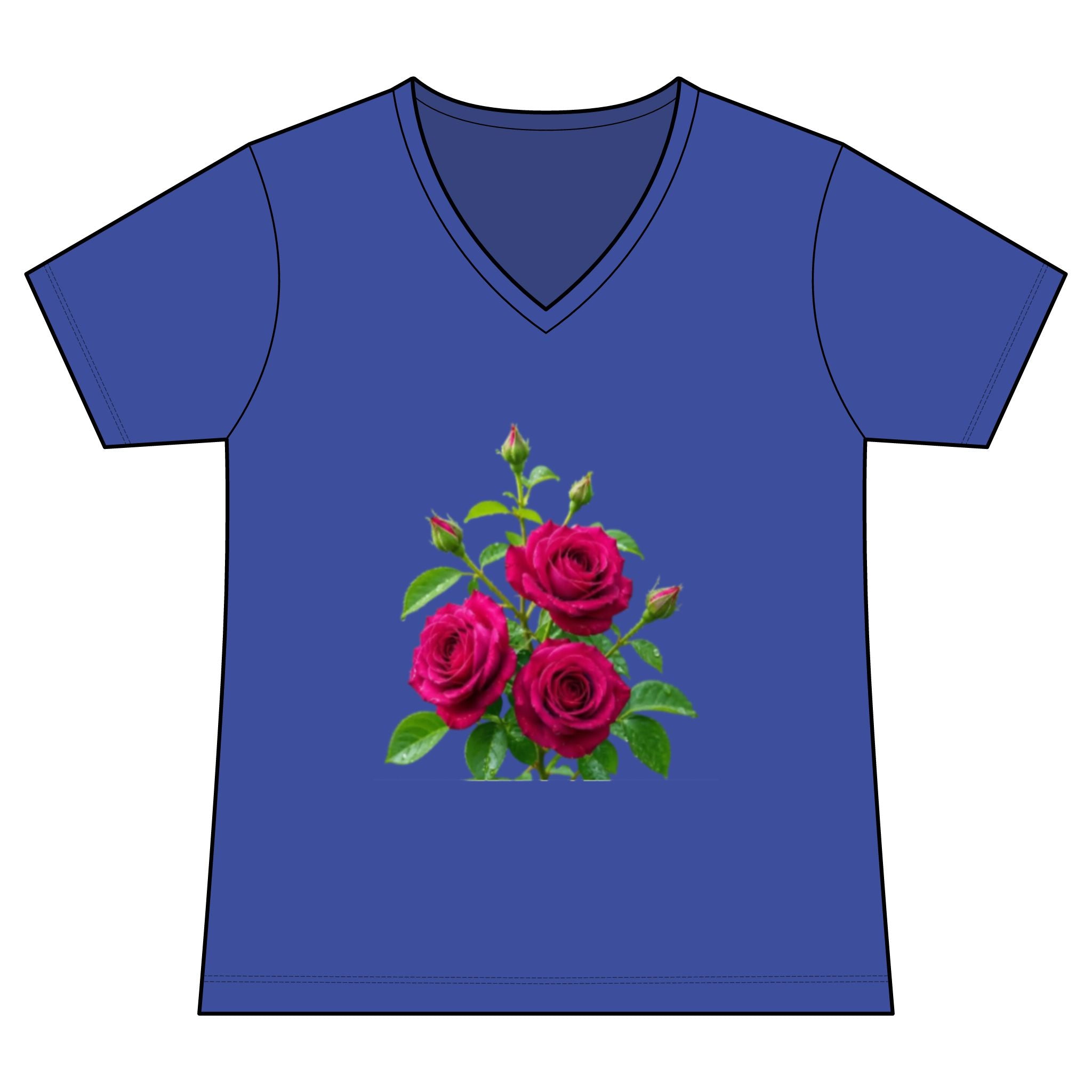 Women's V-Neck Tee — Vintage Pink Rose Floral Graphic