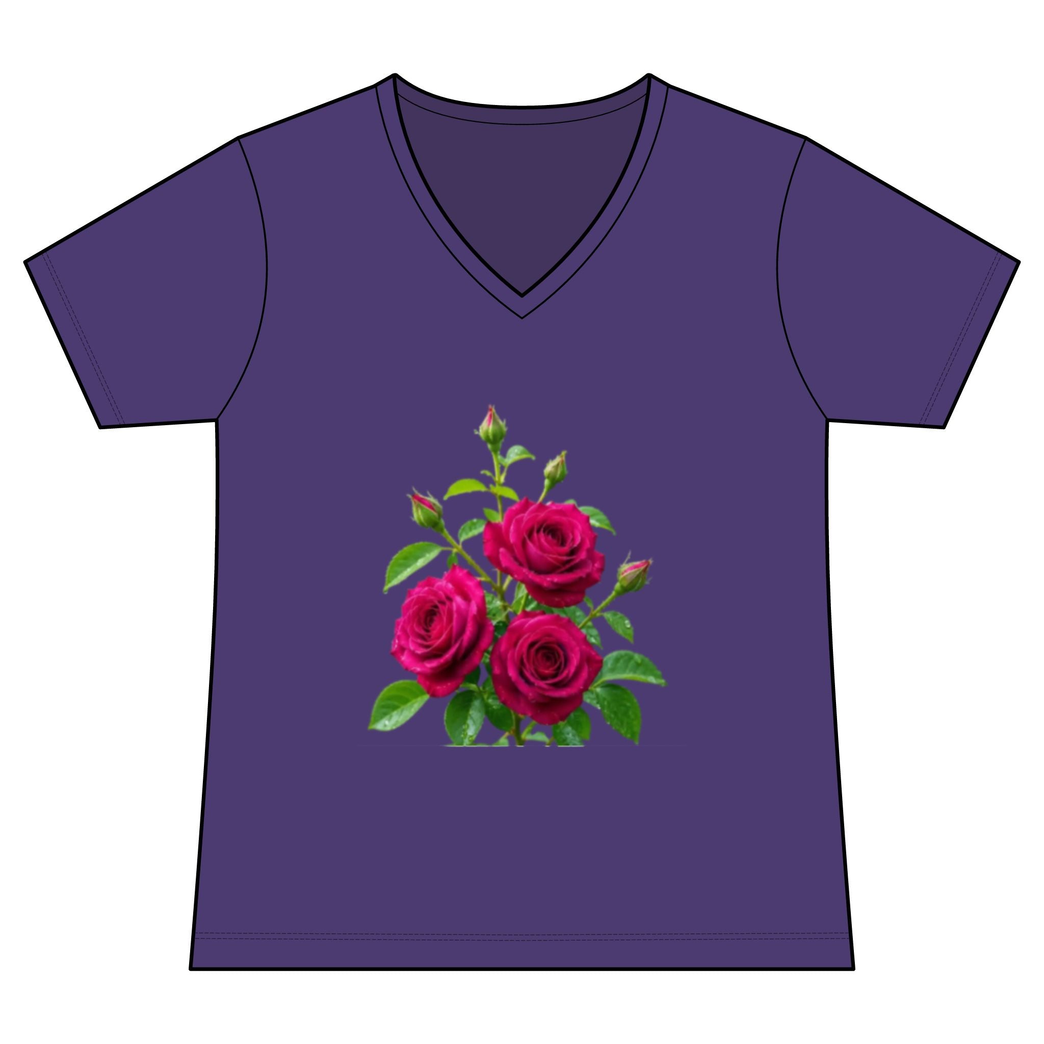 Women's V-Neck Tee — Vintage Pink Rose Floral Graphic