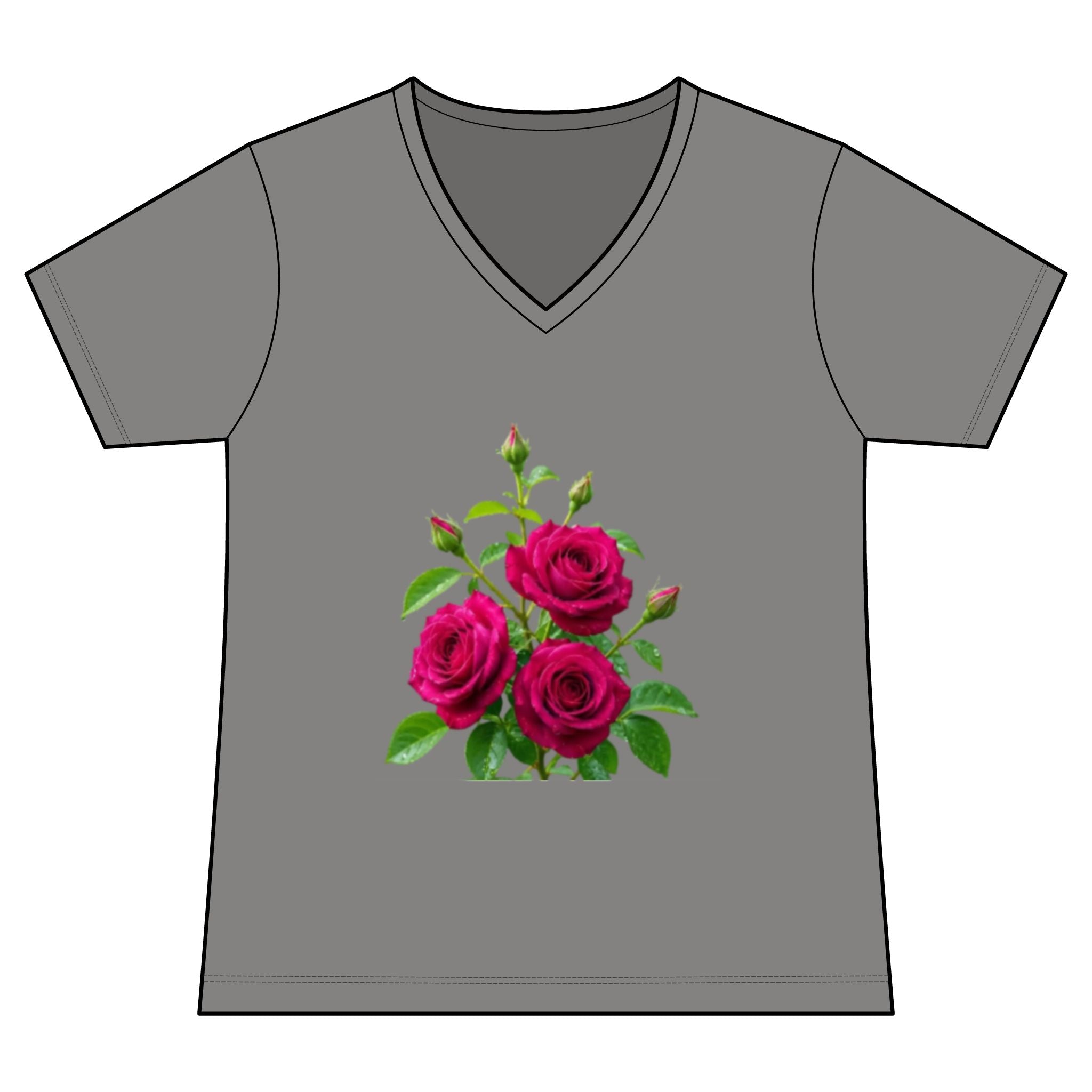 Women's V-Neck Tee — Vintage Pink Rose Floral Graphic