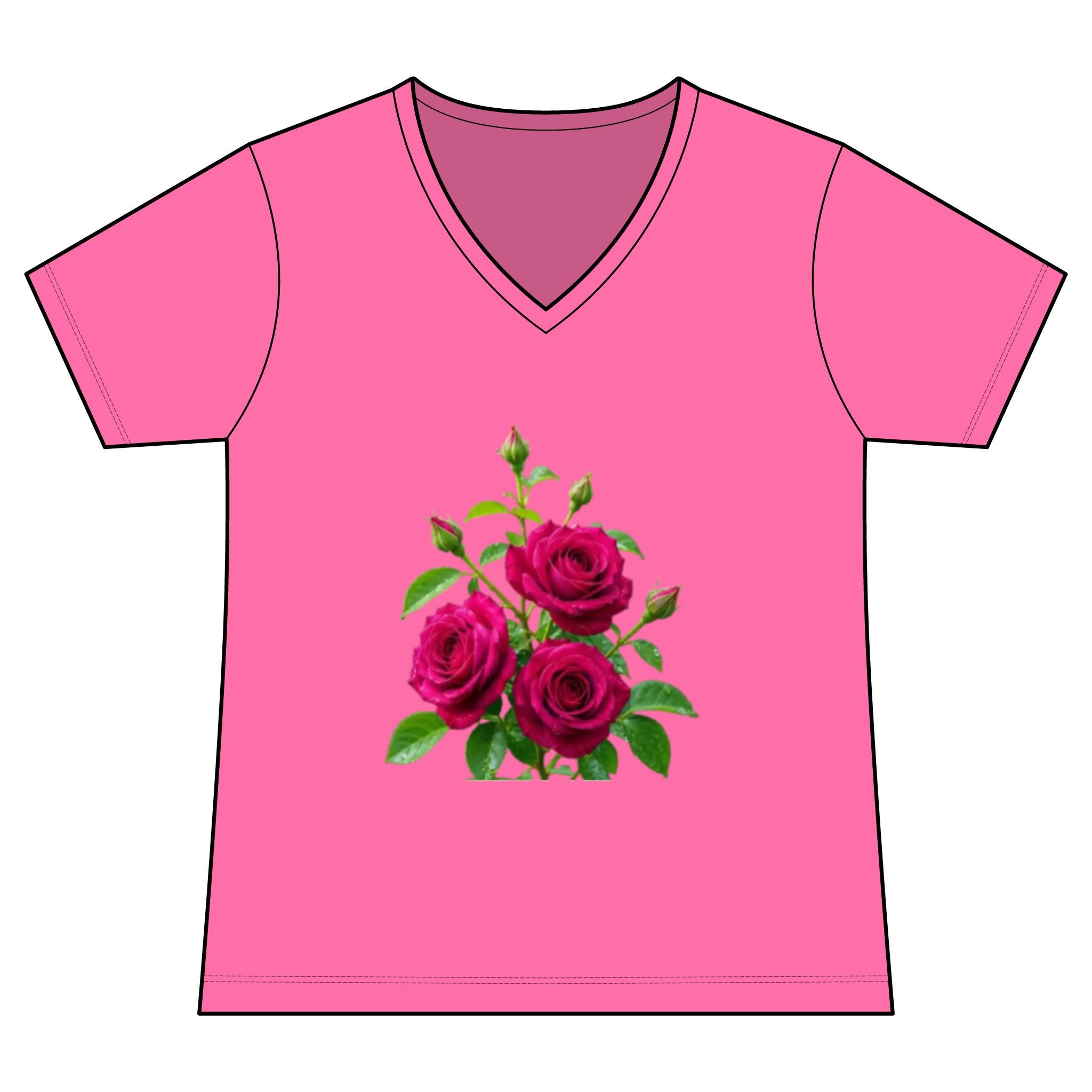 Women's V-Neck Tee — Vintage Pink Rose Floral Graphic