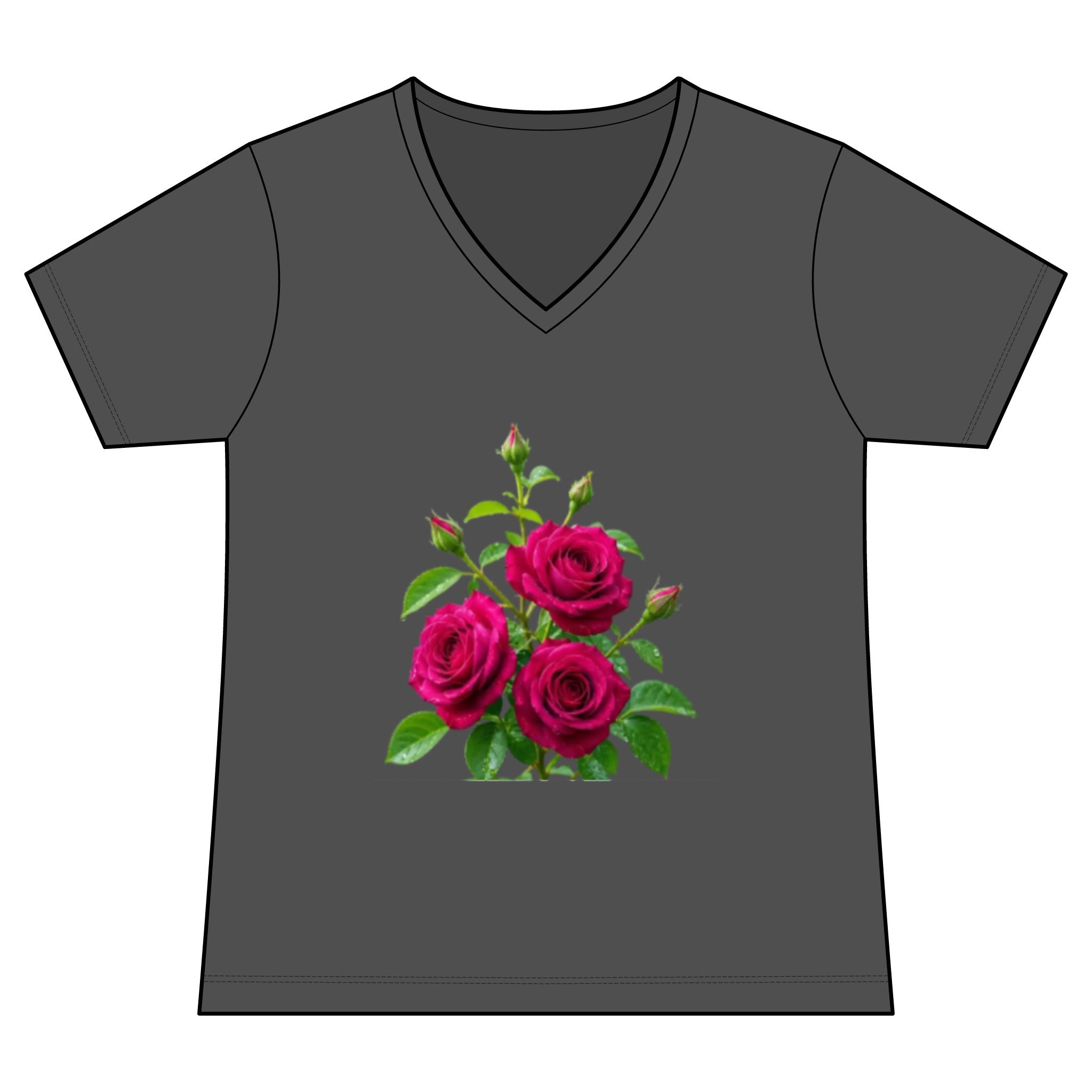 Women's V-Neck Tee — Vintage Pink Rose Floral Graphic