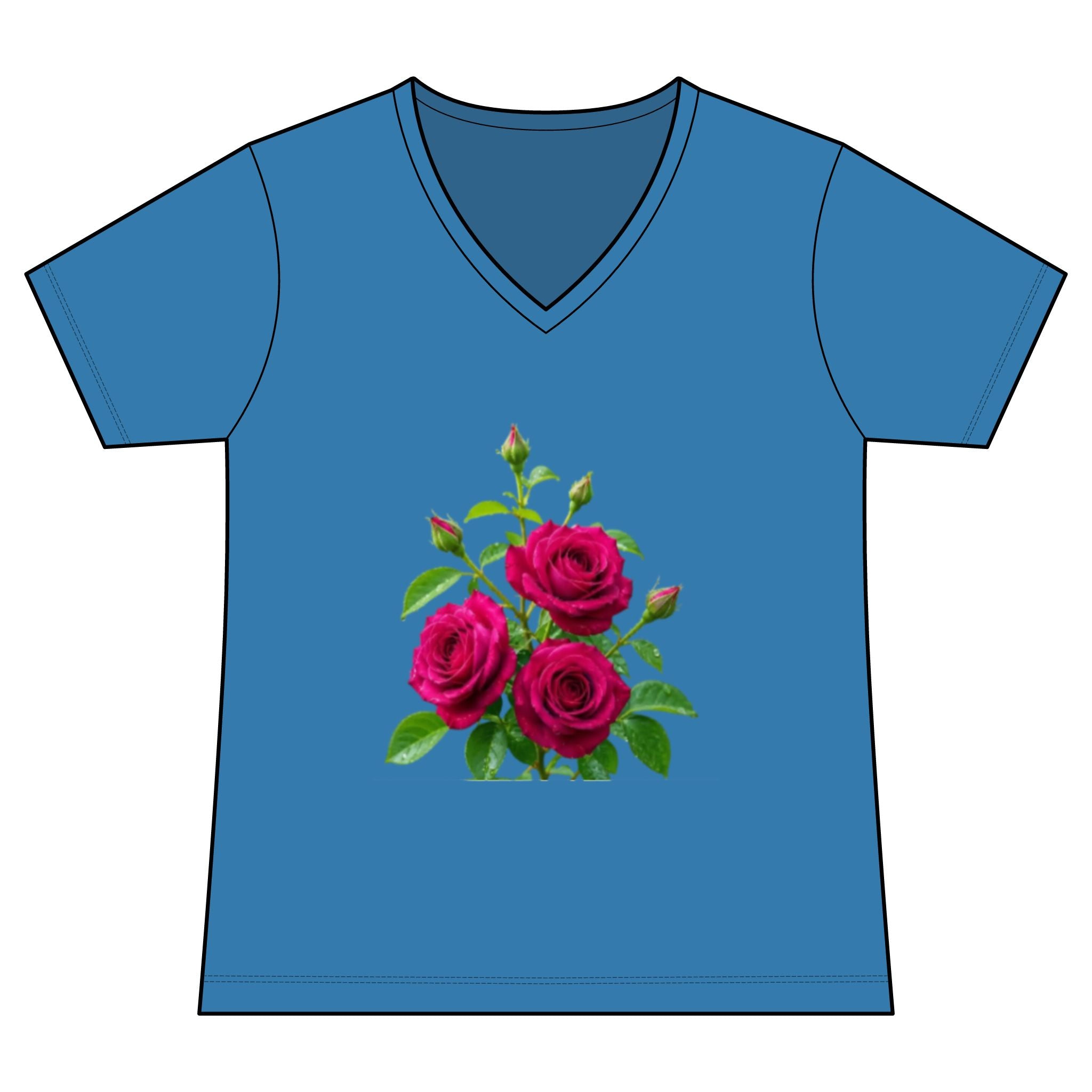 Women's V-Neck Tee — Vintage Pink Rose Floral Graphic
