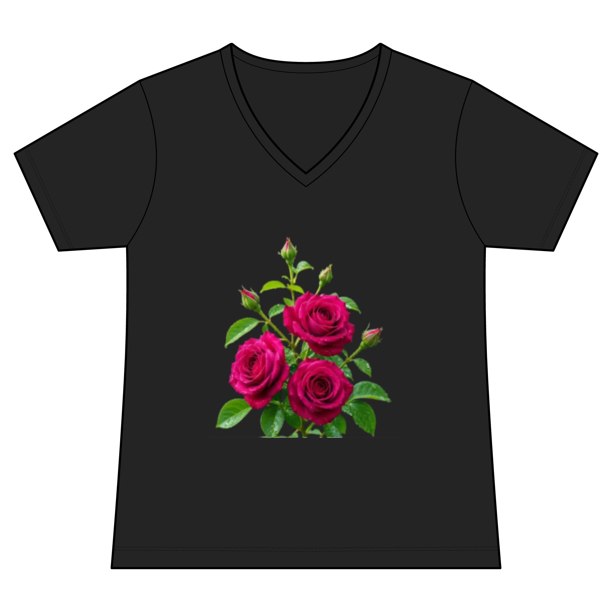 Women's V-Neck Tee — Vintage Pink Rose Floral Graphic