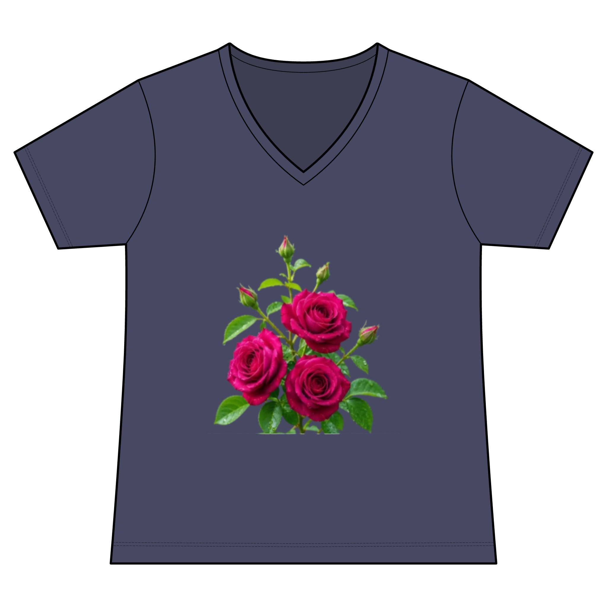 Women's V-Neck Tee — Vintage Pink Rose Floral Graphic