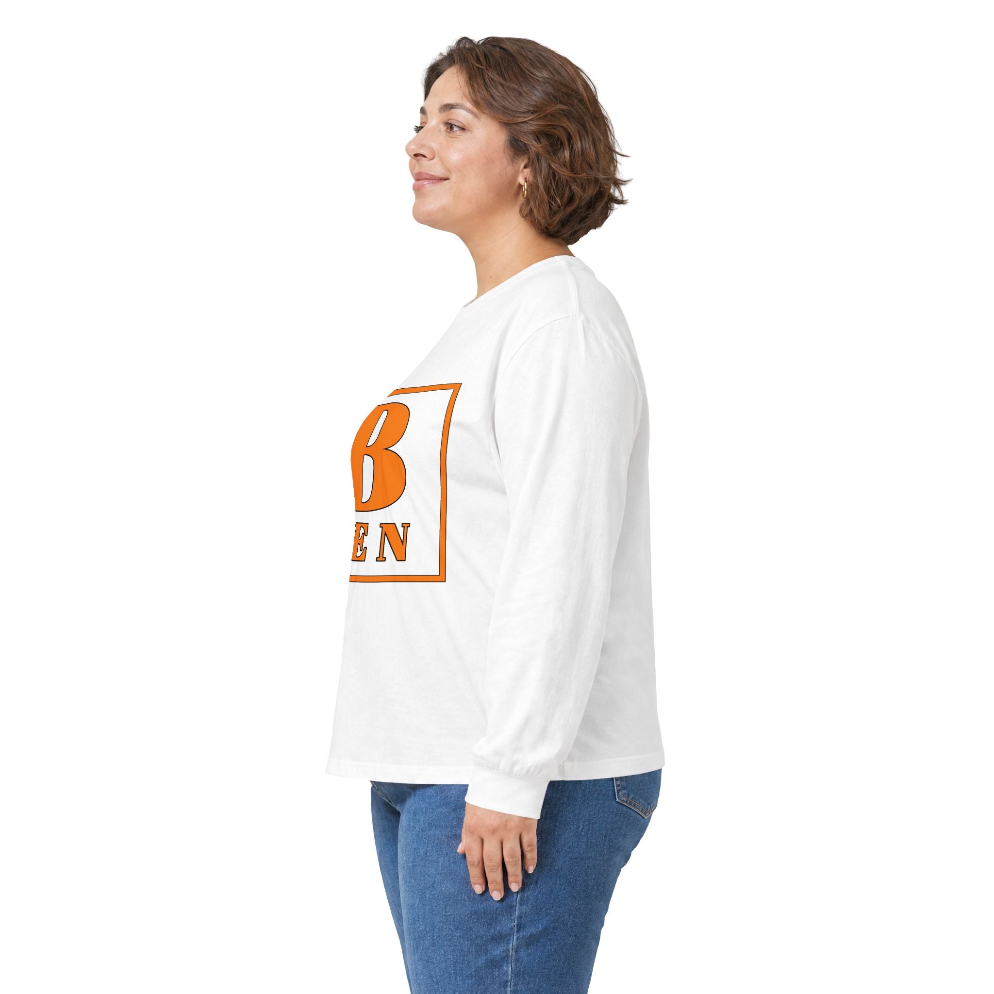Ben Monogram Long Sleeve Tee — Orange Block Initial B Shirt