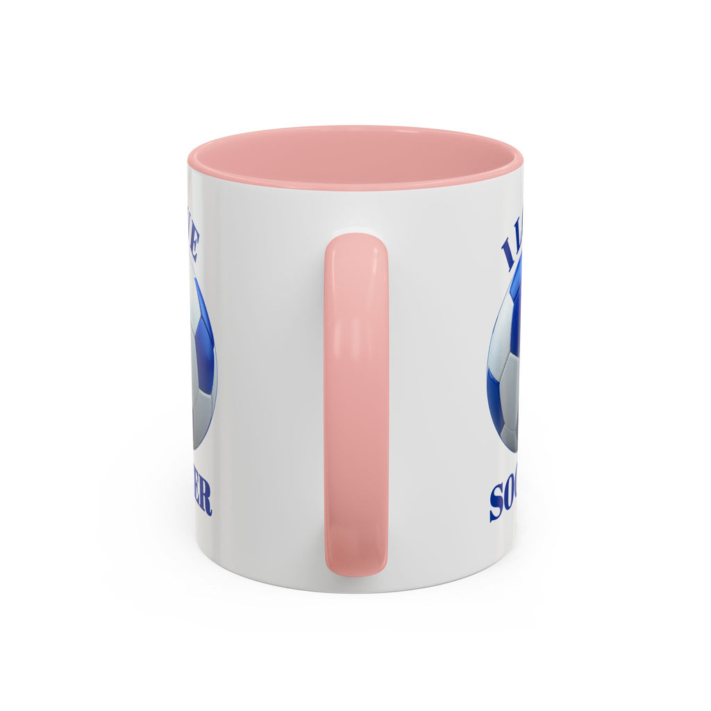 I Love Soccer Accent Coffee Mug — Blue Soccer Ball 11/15oz