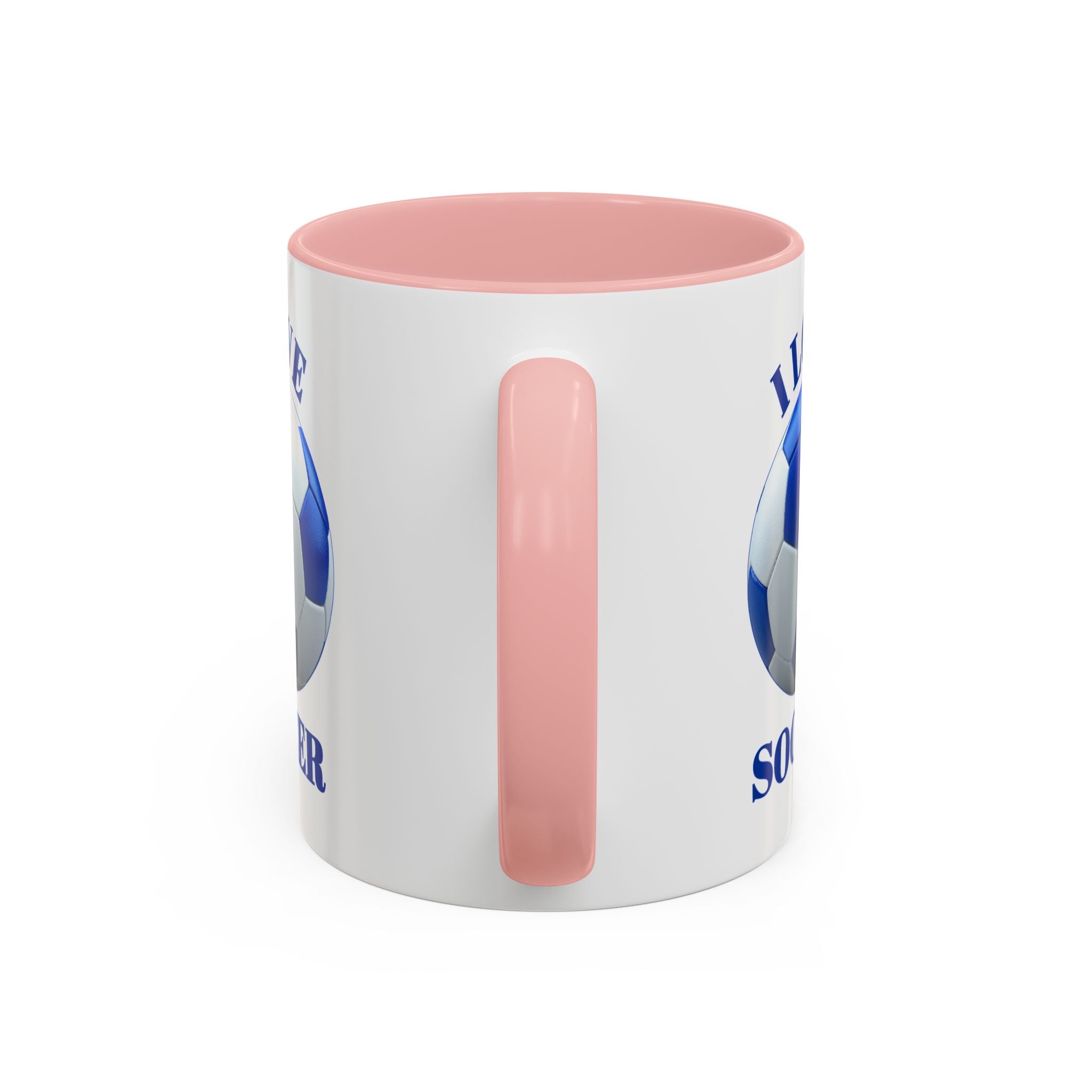 I Love Soccer Accent Coffee Mug — Blue Soccer Ball 11/15oz