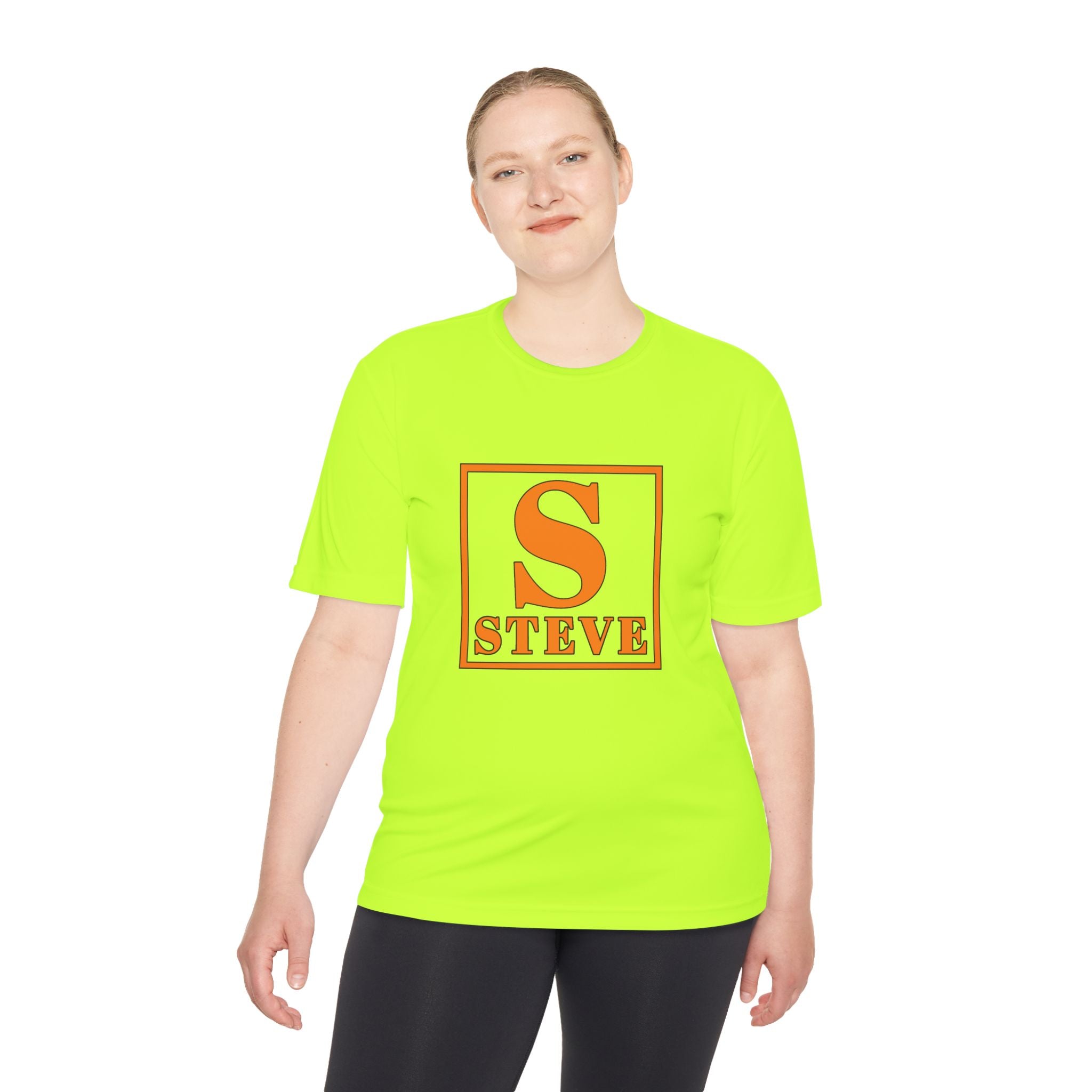 Steve Monogram Performance Tee — Orange Initial S Graphic