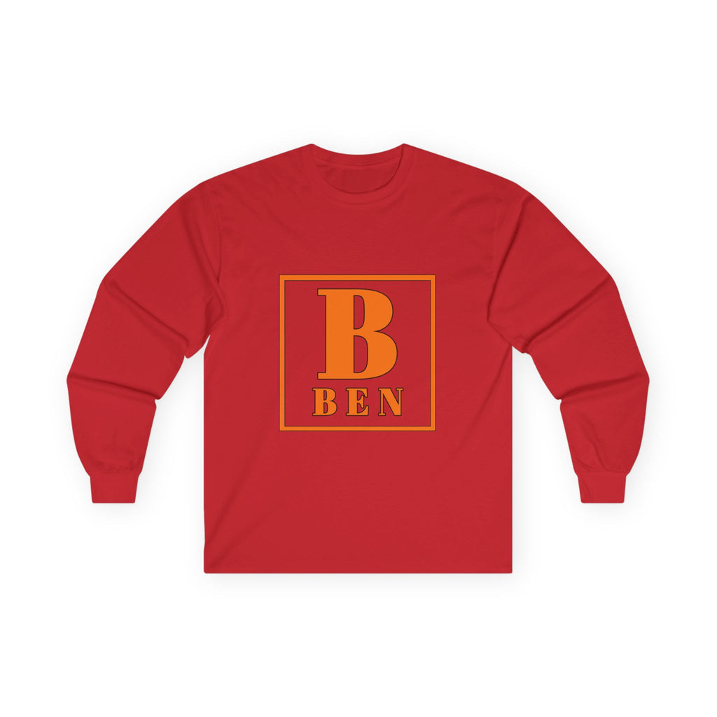 Ben Monogram Long Sleeve Tee — Orange Block Initial B Shirt