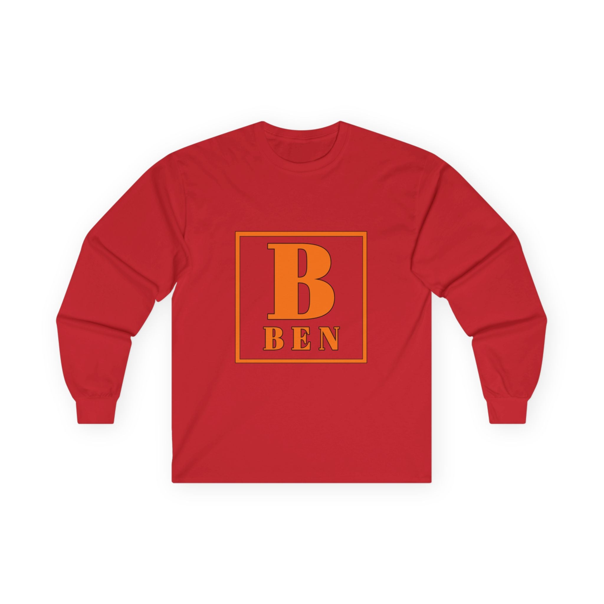Ben Monogram Long Sleeve Tee — Orange Block Initial B Shirt