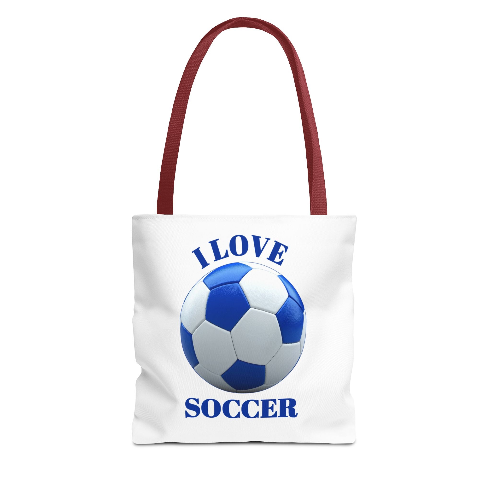 I Love Soccer Tote Bag — Blue Soccer Ball Gym & Game Day Tote