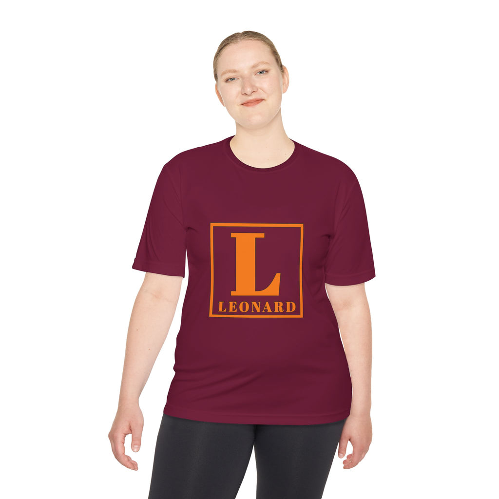 Leonard Monogram Tee — Orange Initial L Athletic Moisture-Wicking Shirt