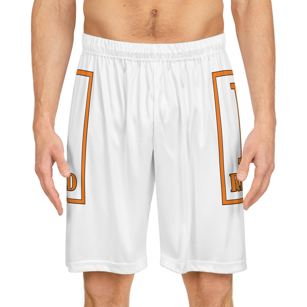 Richard Monogram Basketball Shorts — White & Orange All-Over Print