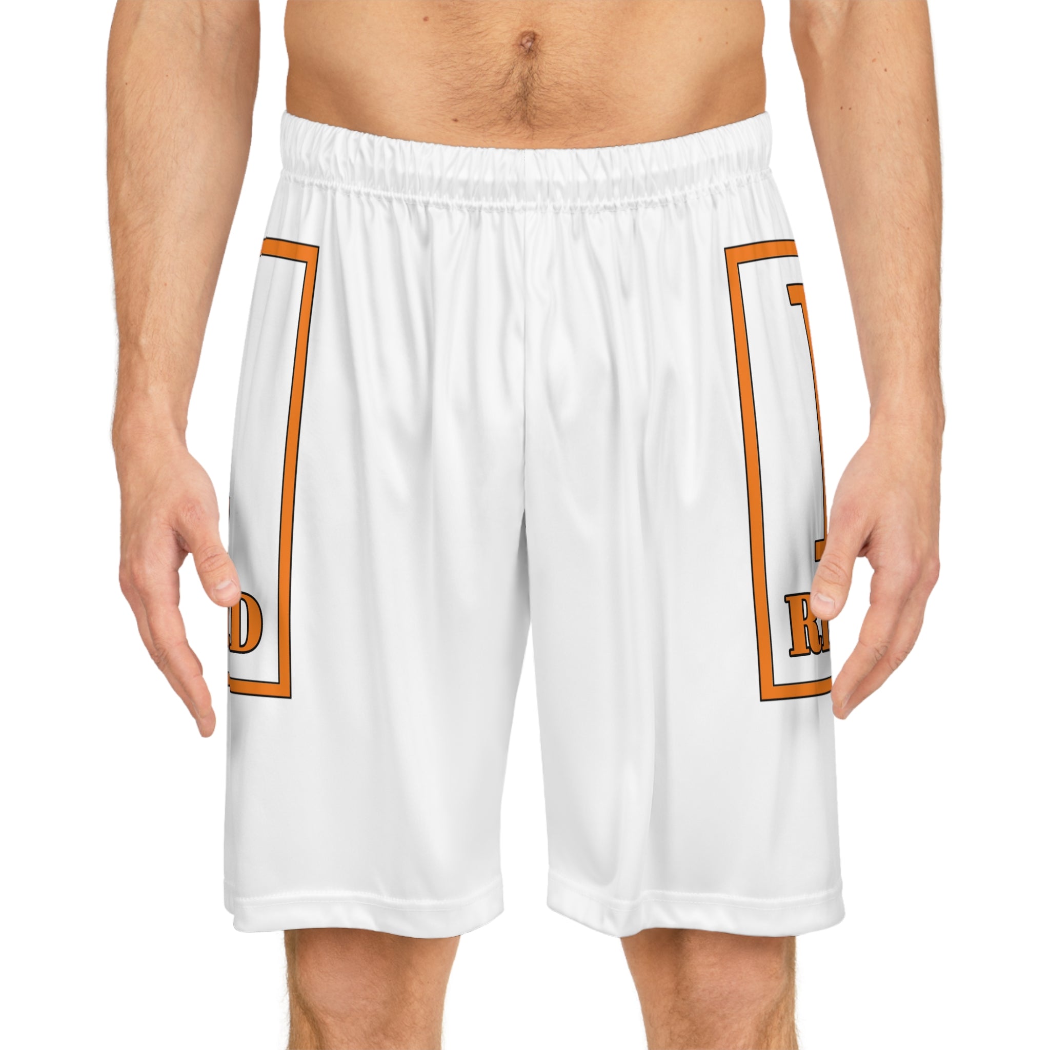 Richard Monogram Basketball Shorts — White & Orange All-Over Print