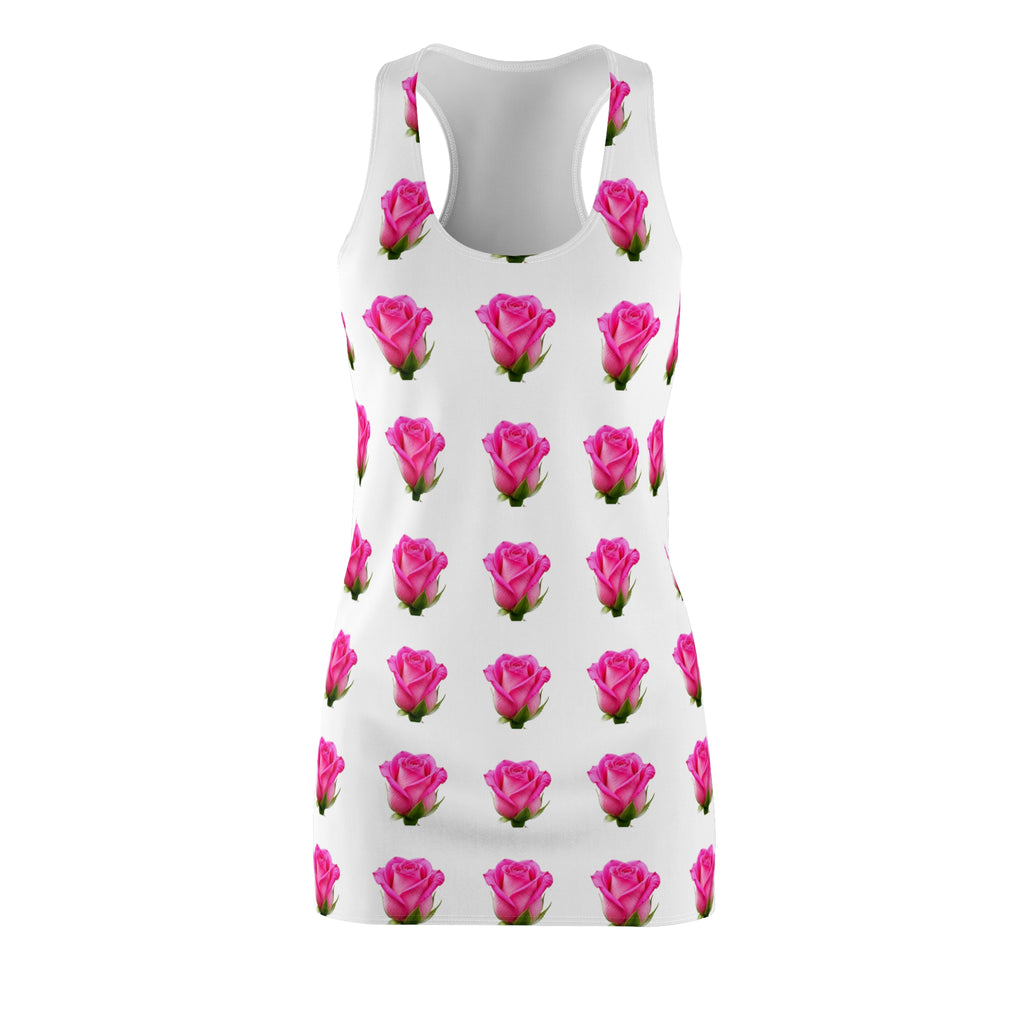 Pink Rose Pattern Racerback Dress — Floral All-Over-Print Sundress