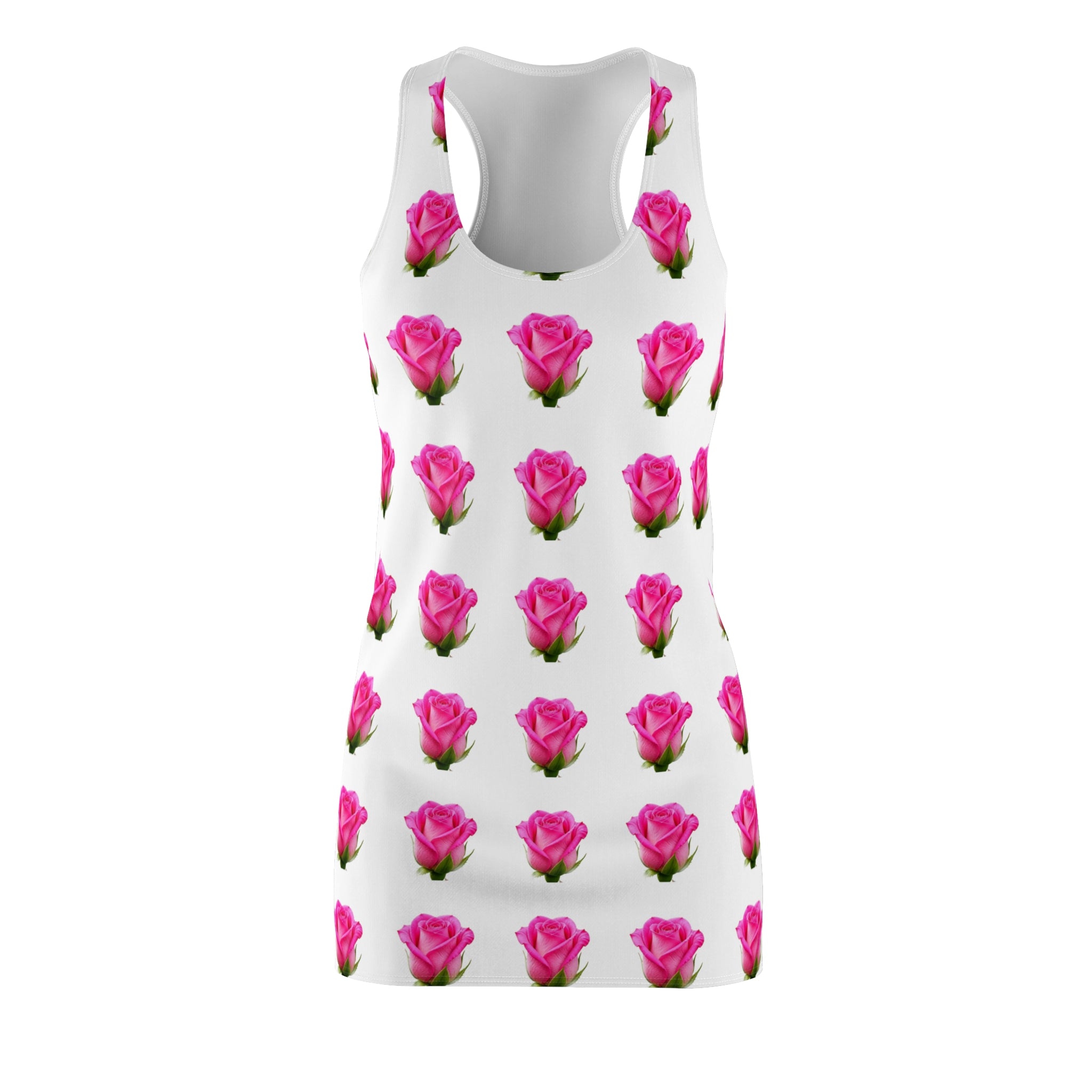 Pink Rose Pattern Racerback Dress — Floral All-Over-Print Sundress
