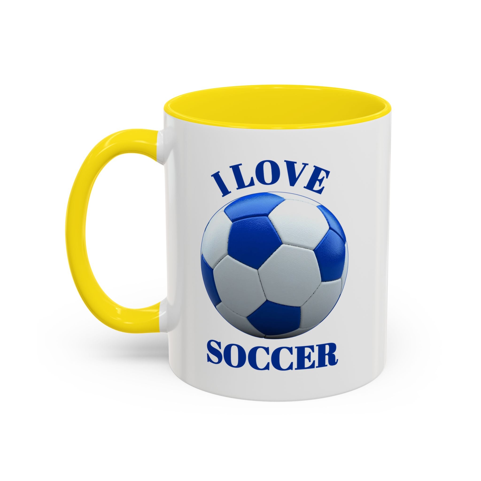 I Love Soccer Accent Coffee Mug — Blue Soccer Ball 11/15oz