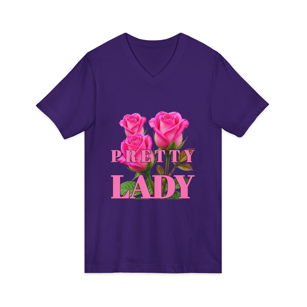 Pretty Lady V-Neck Tee — Pink Rose Floral Graphic Shirt