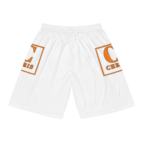 C Logo Basketball Shorts — White Athletic All-Over Print