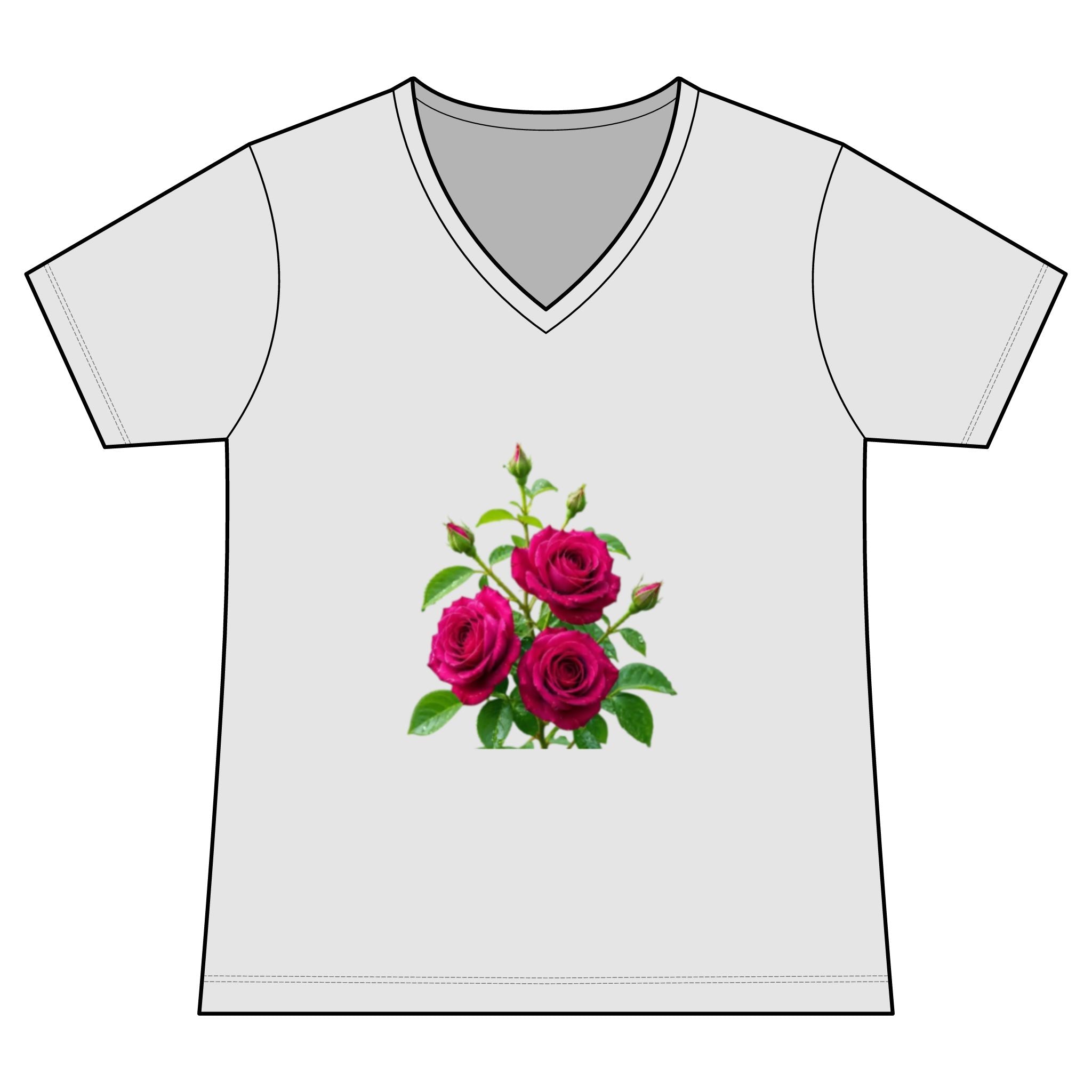 Women's V-Neck Tee — Vintage Pink Rose Floral Graphic