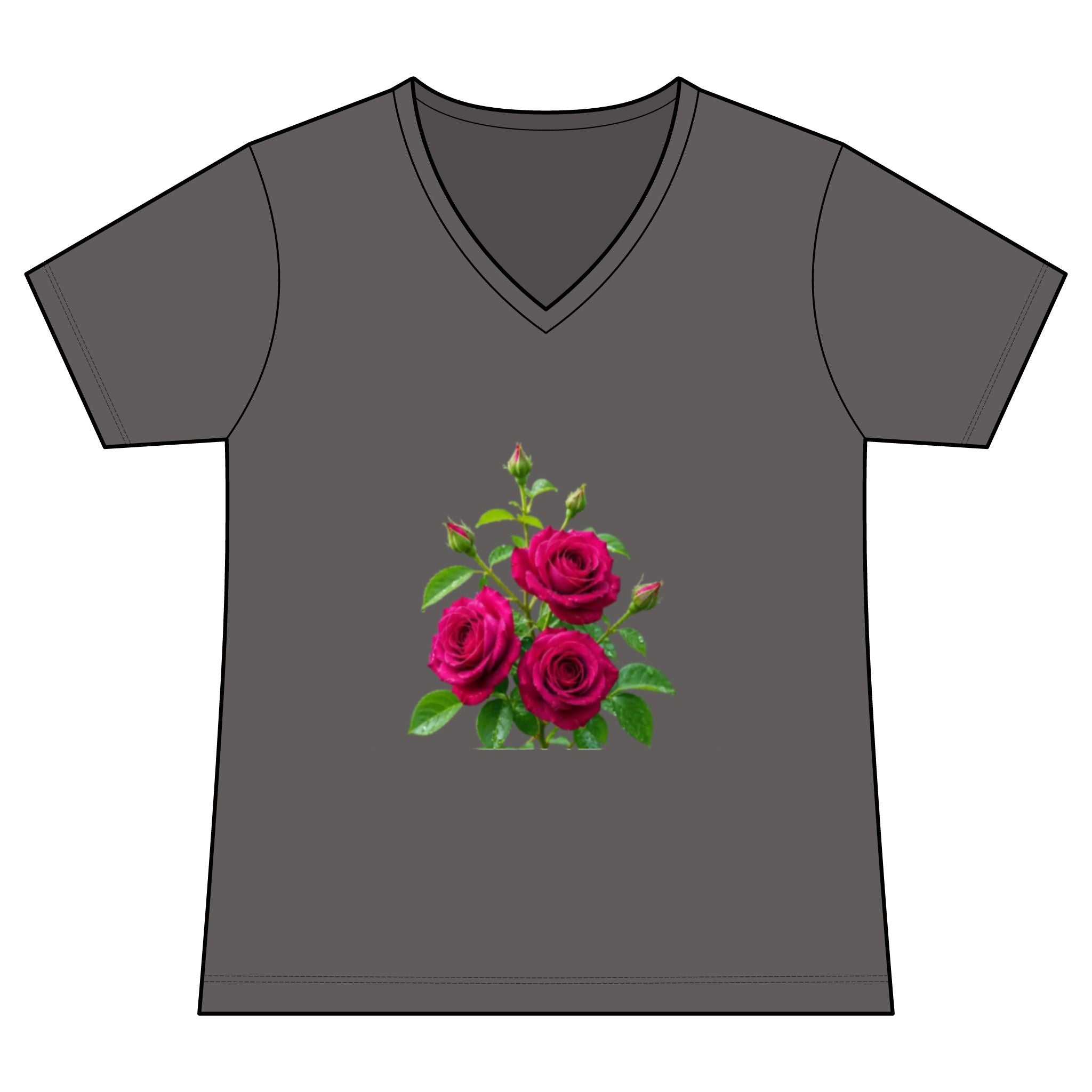 Women's V-Neck Tee — Vintage Pink Rose Floral Graphic