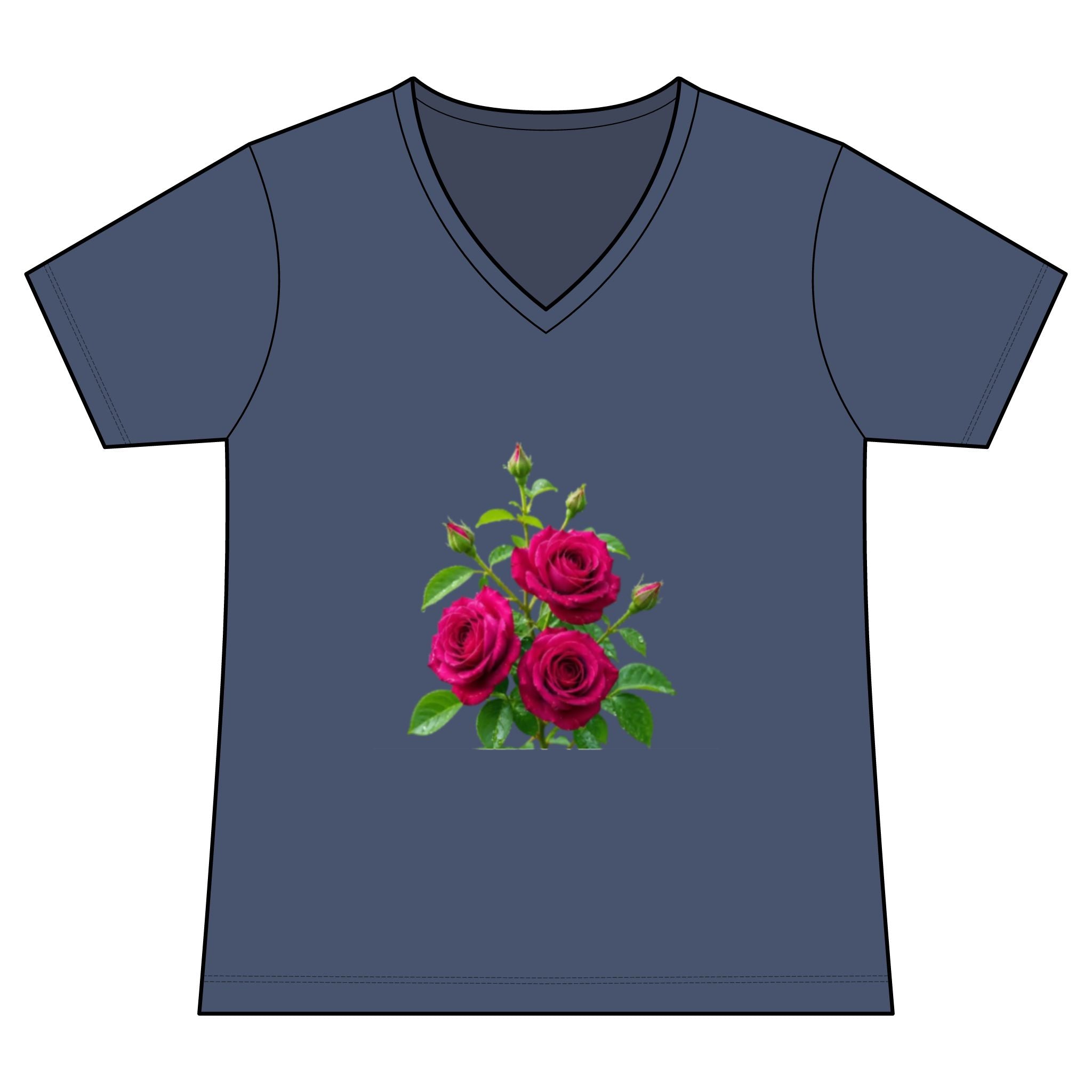 Women's V-Neck Tee — Vintage Pink Rose Floral Graphic