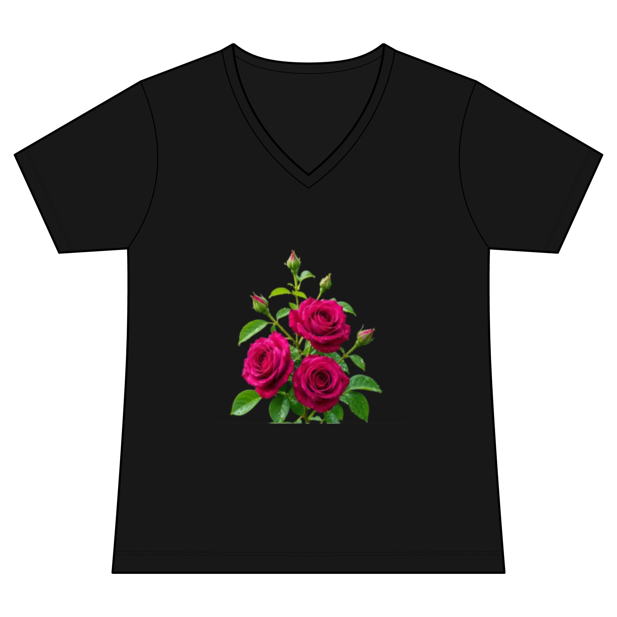 Women's V-Neck Tee — Vintage Pink Rose Floral Graphic