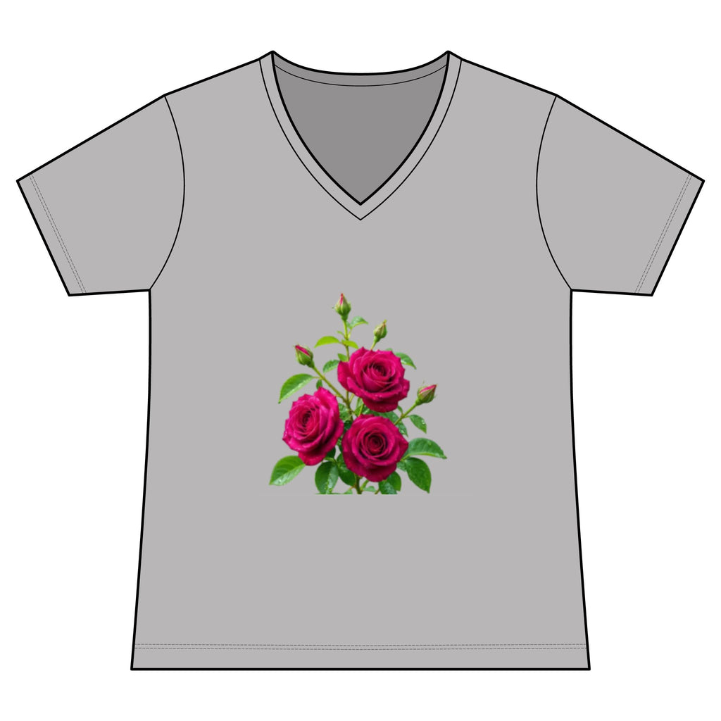 Women's V-Neck Tee — Vintage Pink Rose Floral Graphic