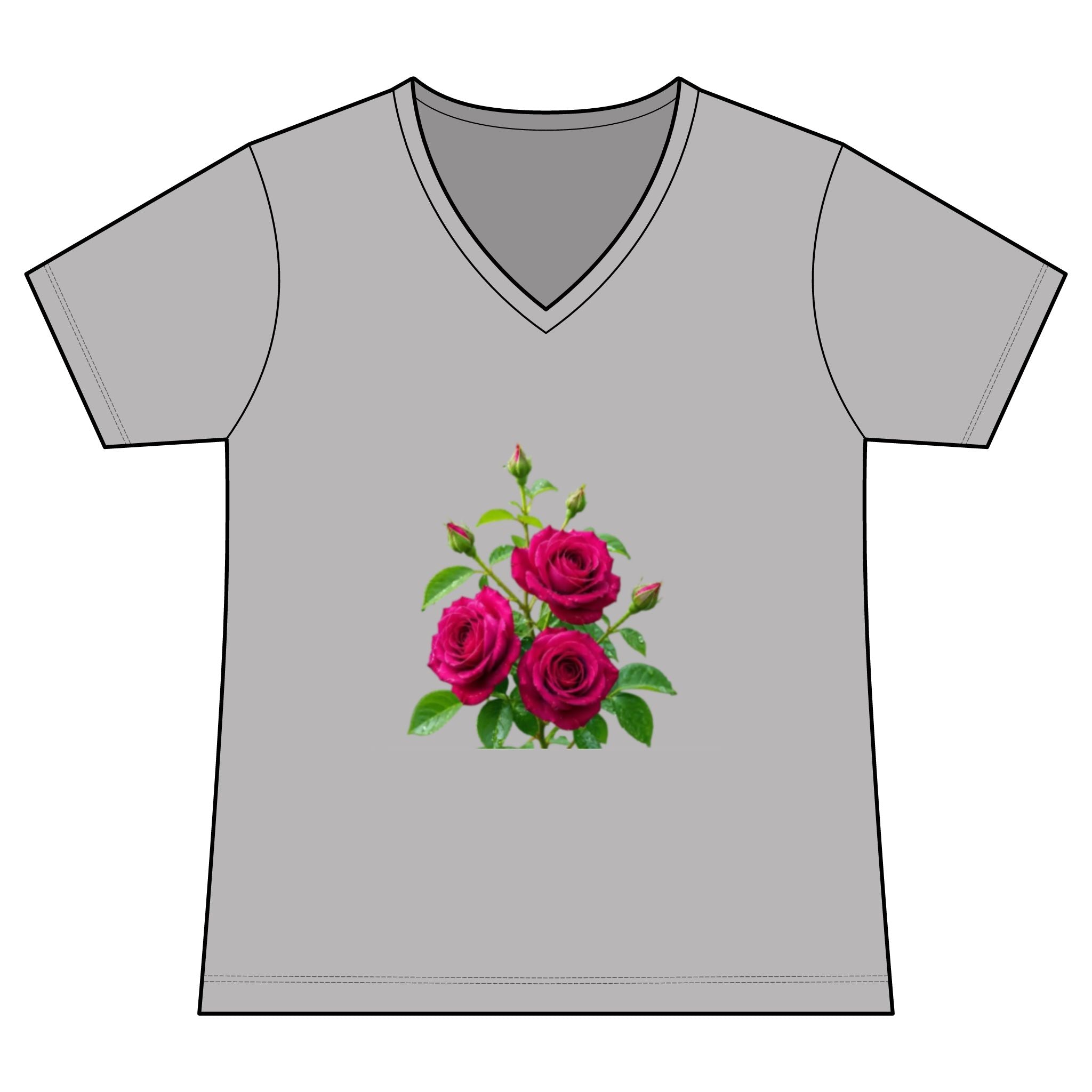 Women's V-Neck Tee — Vintage Pink Rose Floral Graphic