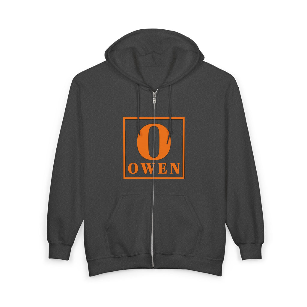 Owen Monogram Zip Hoodie — Personalized 'O' Square Logo Full-Zip Sweatshirt