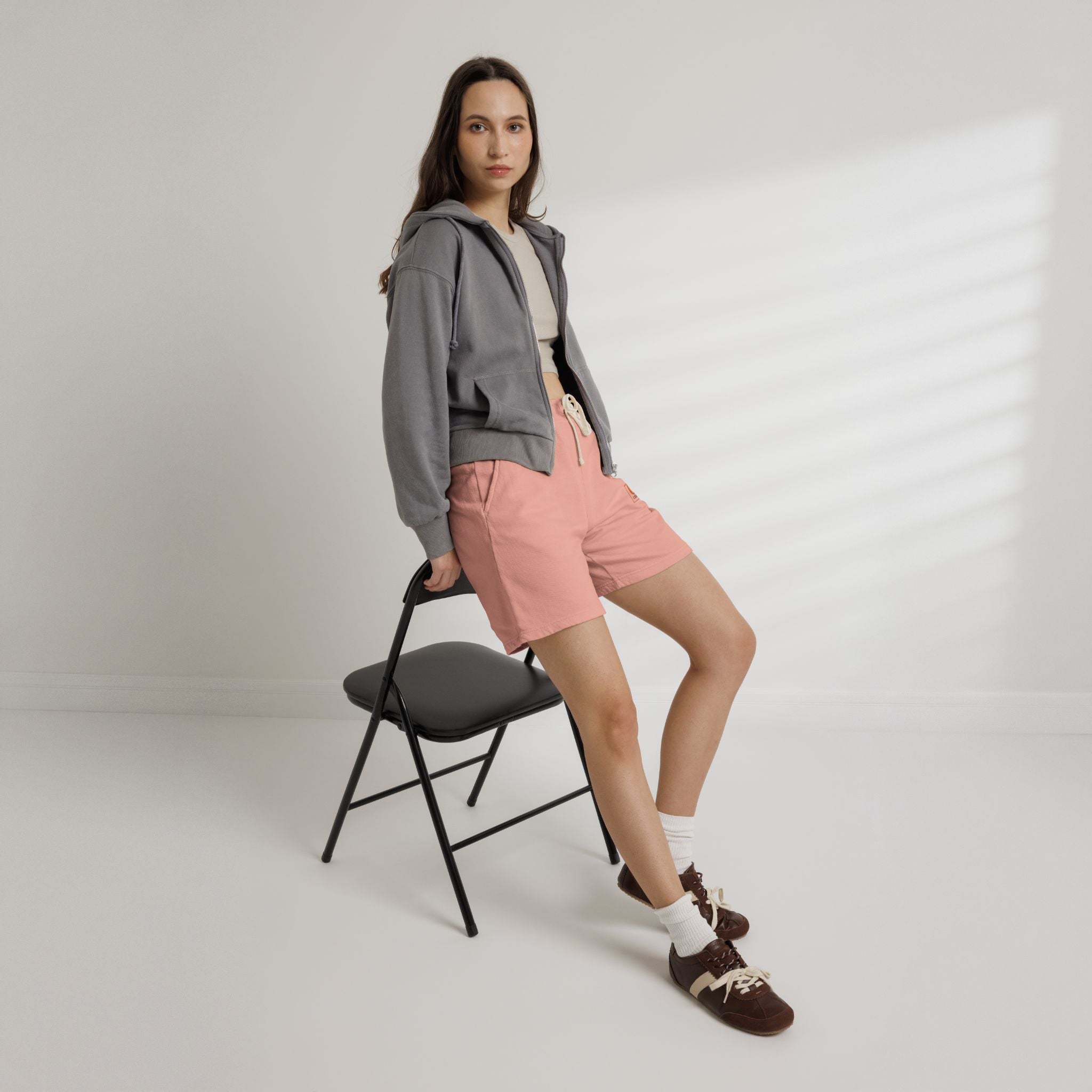 Lightweight Garment-Dyed Fleece Sweat Shorts — Neutral Casual Lounge Shorts with Subtle Patch Logo