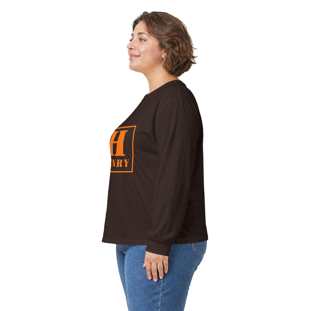 Personalized 'Henry' Initial Long Sleeve Tee — Orange Monogram Shirt