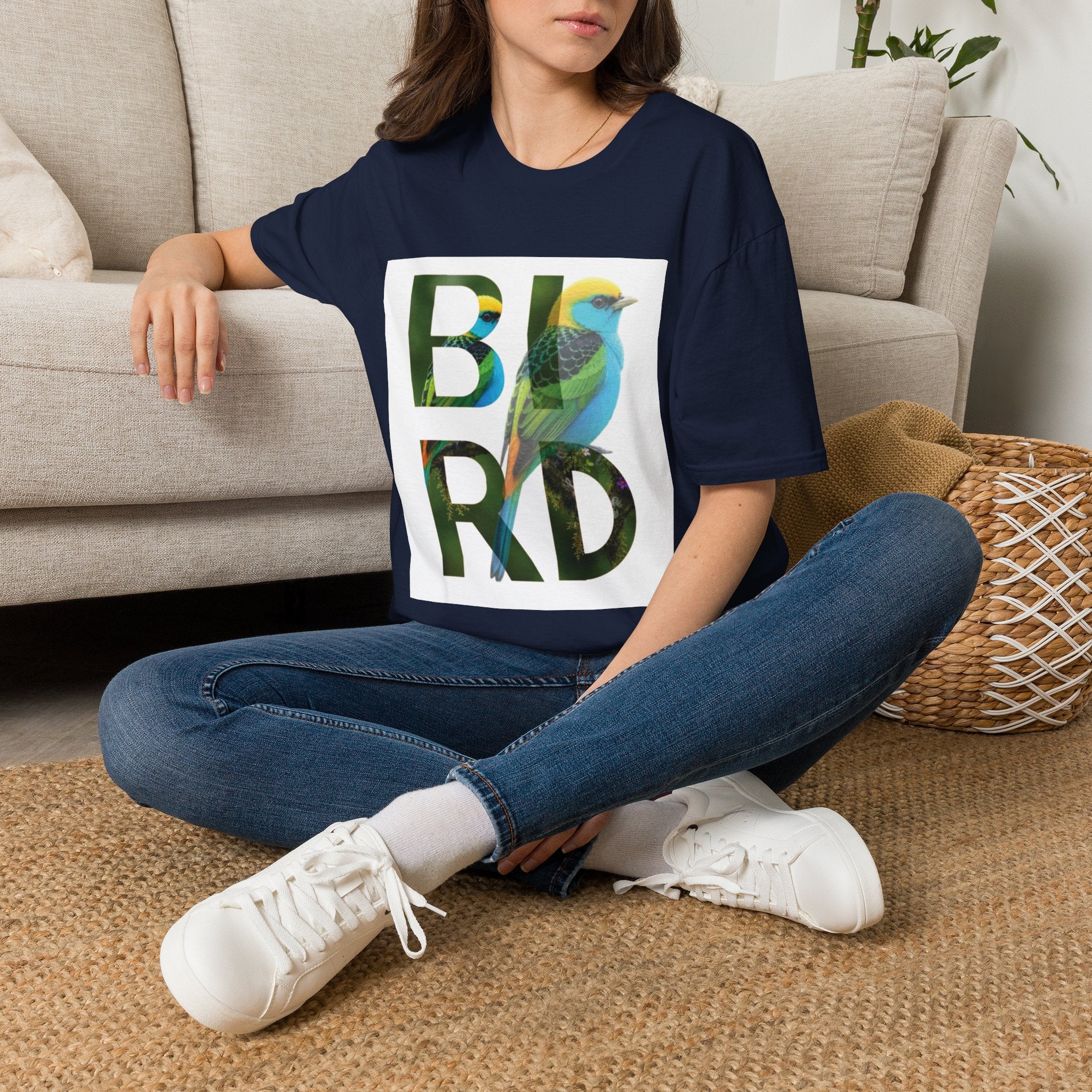 Bird Graphic T-Shirt — Colorful 'BIRD' Typography with Tropical Songbird