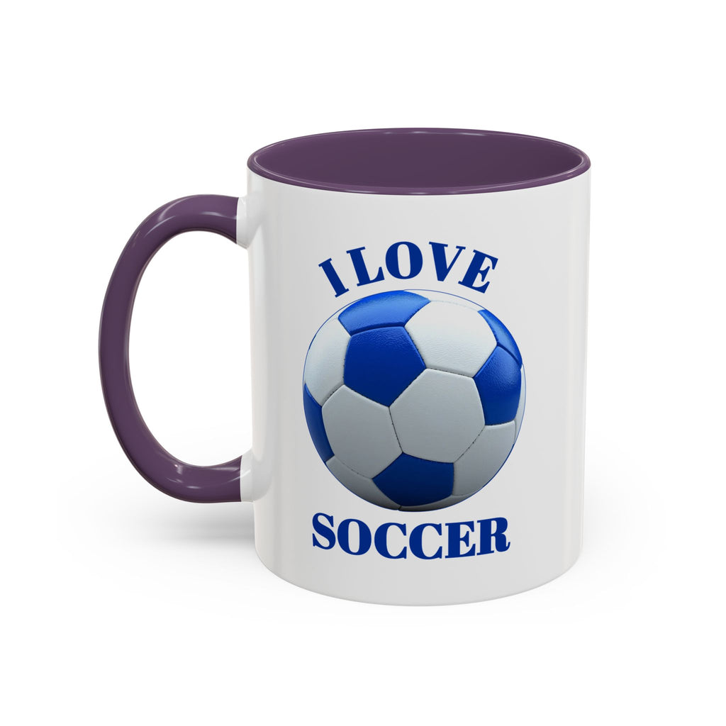 I Love Soccer Accent Coffee Mug — Blue Soccer Ball 11/15oz