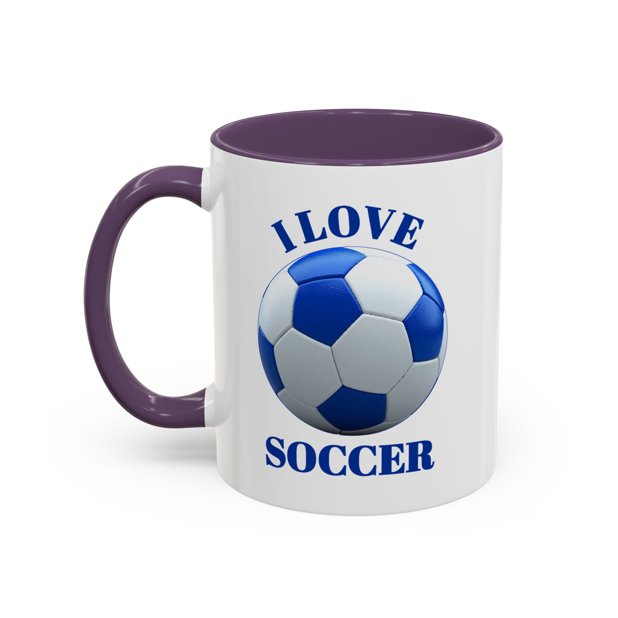 I Love Soccer Accent Coffee Mug — Blue Soccer Ball 11/15oz